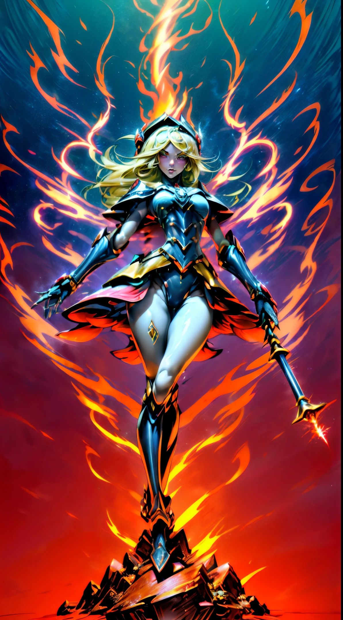 (Masutepiece,extremadamente detallado, Mechas pesadas, superficie dura),(Arte conceptual:1.1),(shielded core style:0.8), A woman in robo ninja armor is standing.,(cuerpo rojo:1.1),(patas largas:1.1),(Equipado con sable y cadena.:1.1),(Un ojo detallado:1.3),(Una cara detallada:1.3),(Armas detalladas:1.3),(Cuerpo detallado:1.3),((cuerpo completosbian:1.5)),(The background is a crimson flame.:1.5),realista
