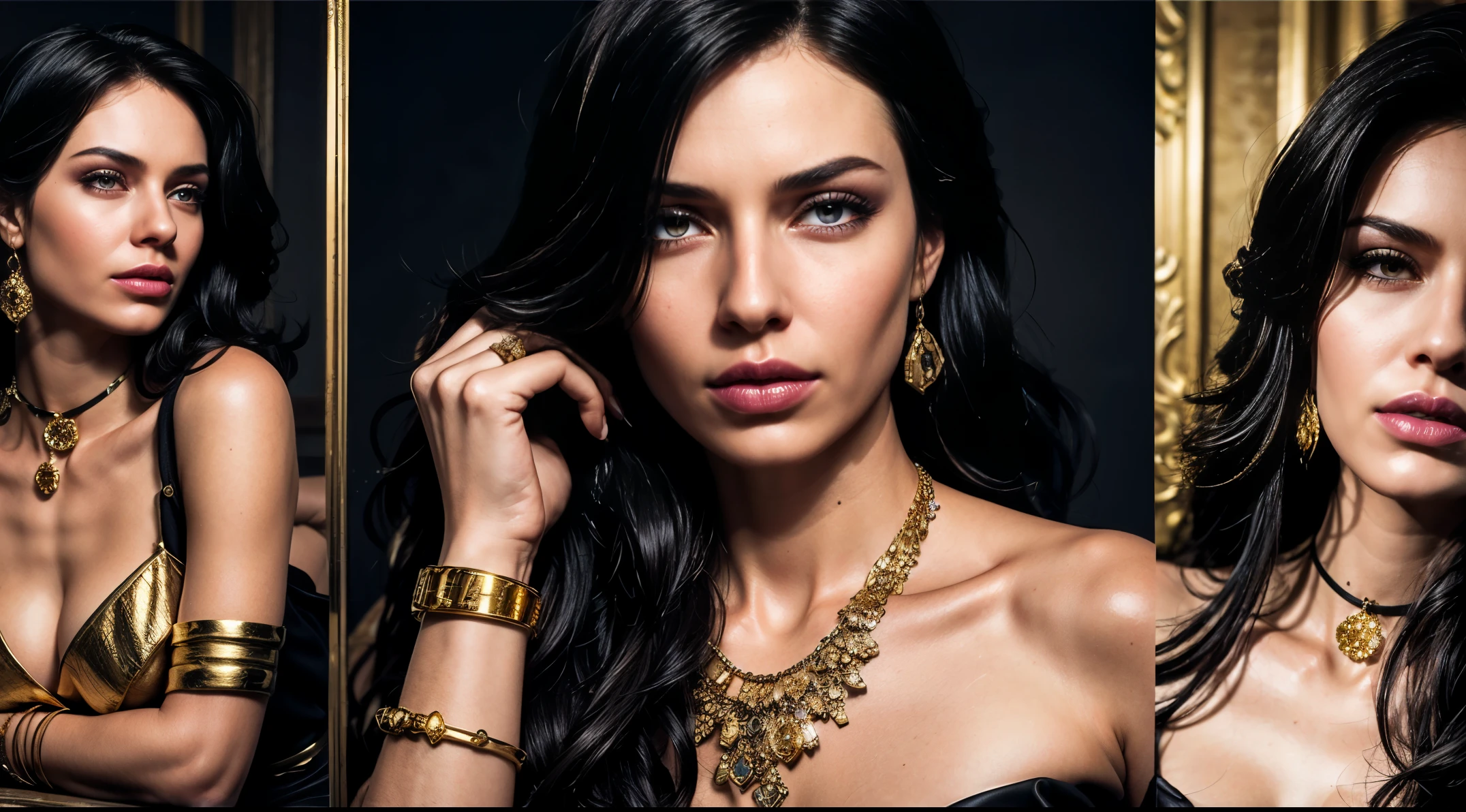 Create an alluring image that seamlessly blends the opulence of intricate gold jewelry with the dynamic representation of fluctuating gold prices, showcasing elegant gold necklaces, rings, and bracelets alongside subtle visual cues like charts or symbols that symbolize the essence of the ever-changing gold market