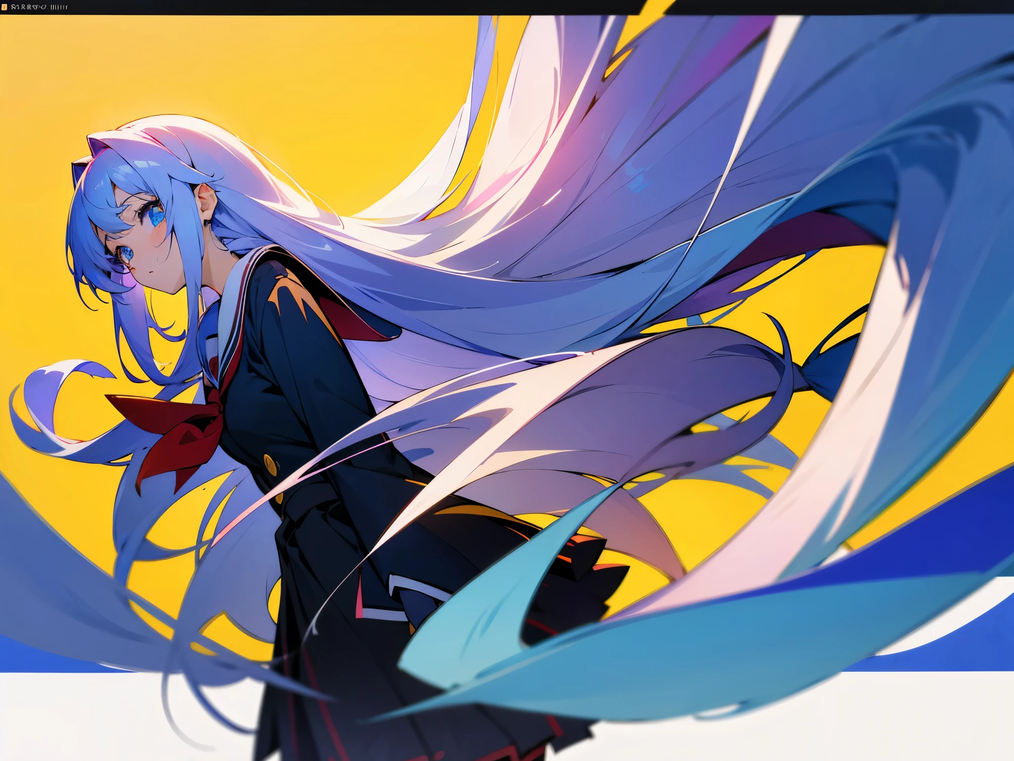 1 anime girl with long hair, beautiful eyes, masterpiece, high res, ultrasharp and 8K qualities. Illustrate the character in a school uniform, perhaps engaged in a typical school activity. Use vibrant colors, background is the classroom or school