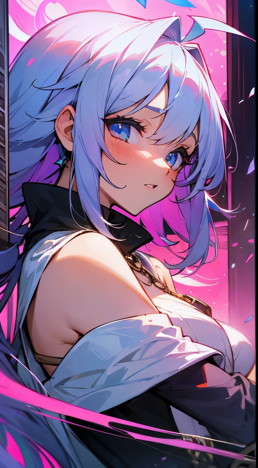 1 girl, juego CG, Albornoz blanco, Colgante Joya, pechos gigantescos, cabello rosado, Cabello largo, cabello hacia arriba, Peinado de princesa, Ahoge, ojos rosados, Mountains, trees, dentro, lluvia, sentada, desde el lado,