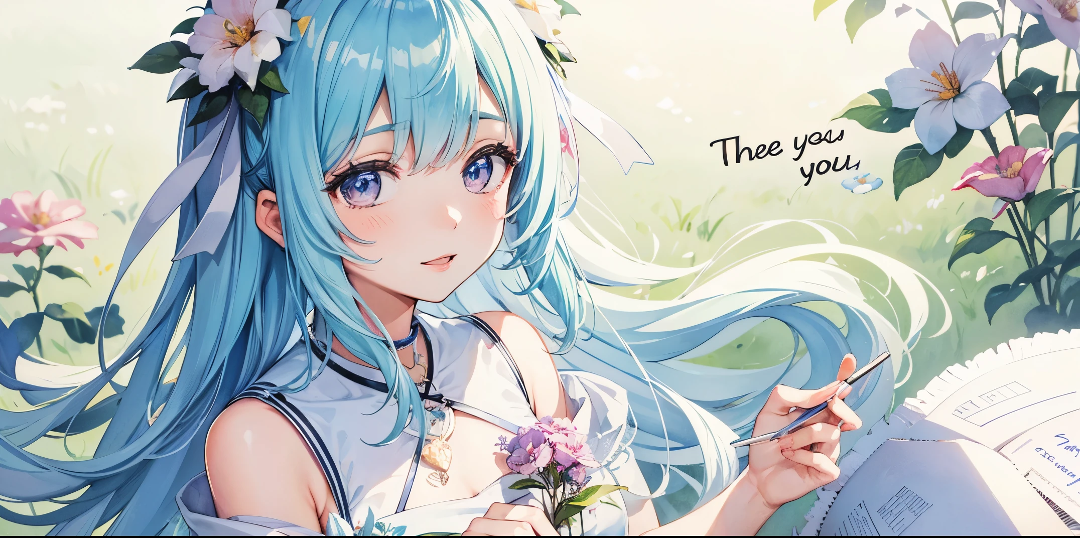 messages   ｢thank you｣ ,  Light color flower watercolor touch card style