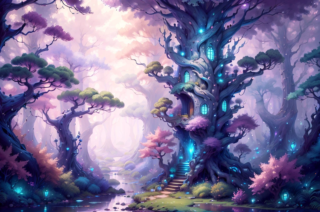 FairyTaleAI  masterpiece, trending, 8K  a magical forest filled with towering trees and sparkling stream