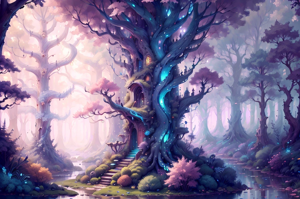 FairyTaleAI masterpiece, trending, 8K a magical forest filled with towering trees and sparkling stream