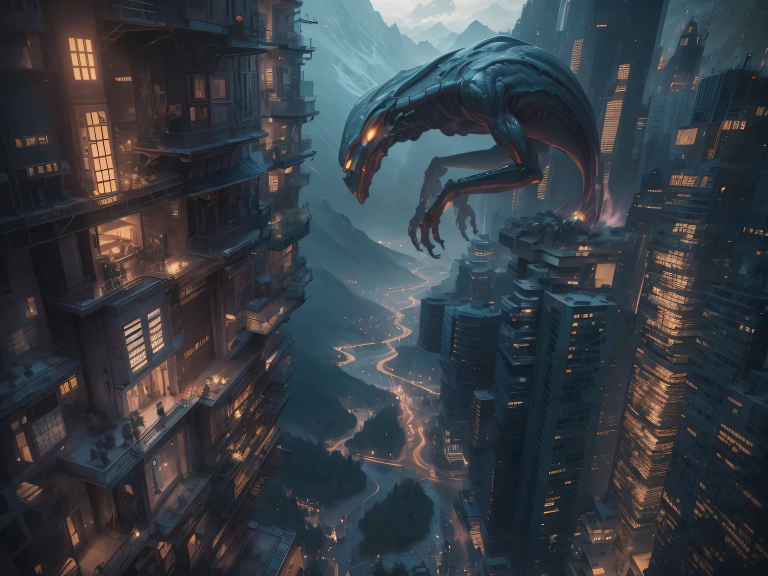 view from height,full body shot,view from height,Iridescent Ghost-superhero, who can't fly,beggar niobium Manganite The Alien Entity, quasar, wants eat,survival in criminal city of future,Technicolor,natural skin textures, hyper realisitc, hyper detailed,Extremely detailed,High contrast,Masterpiece,Realistic,Ultra Detailed,intricate details,realistic humid skin,extremly intricate,realism,photorealism, cinematic style,elf, messy hair,extremely detailed, [night landscape],masterpiece,intricate details,faded,eyes extremely detailed, high detailed eyes,8k resolution,RAW, Nikon Z9,autentic,irina yermolova ,Akira Toriyama,by Paul Zizka,by john wilhelmcity in mountains on background,The Alien Entity,TIPOCA CITY