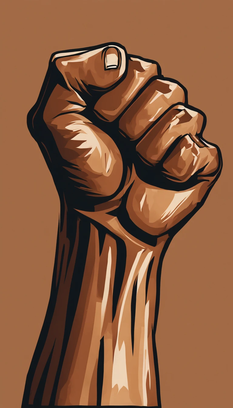 logo a medium brown tone skin arm with a fist making a muscle