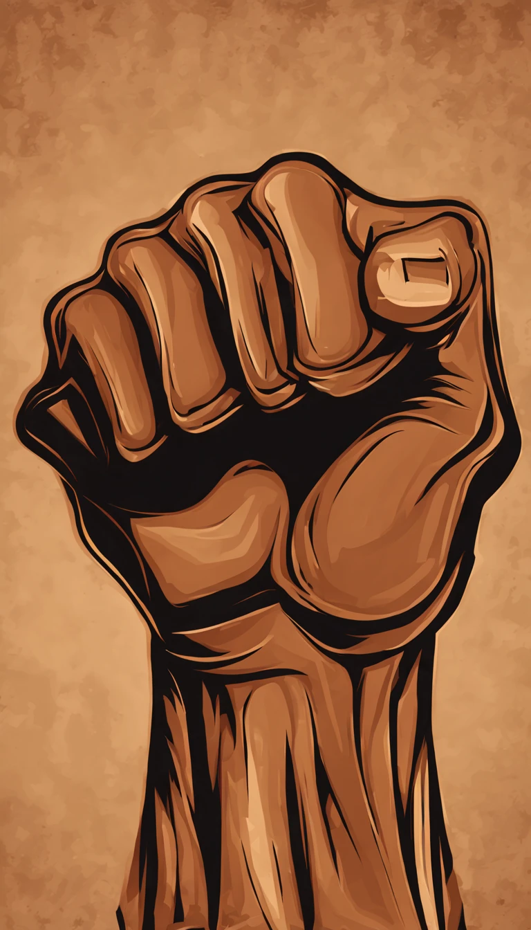 logo a medium brown tone skin arm with a fist making a muscle