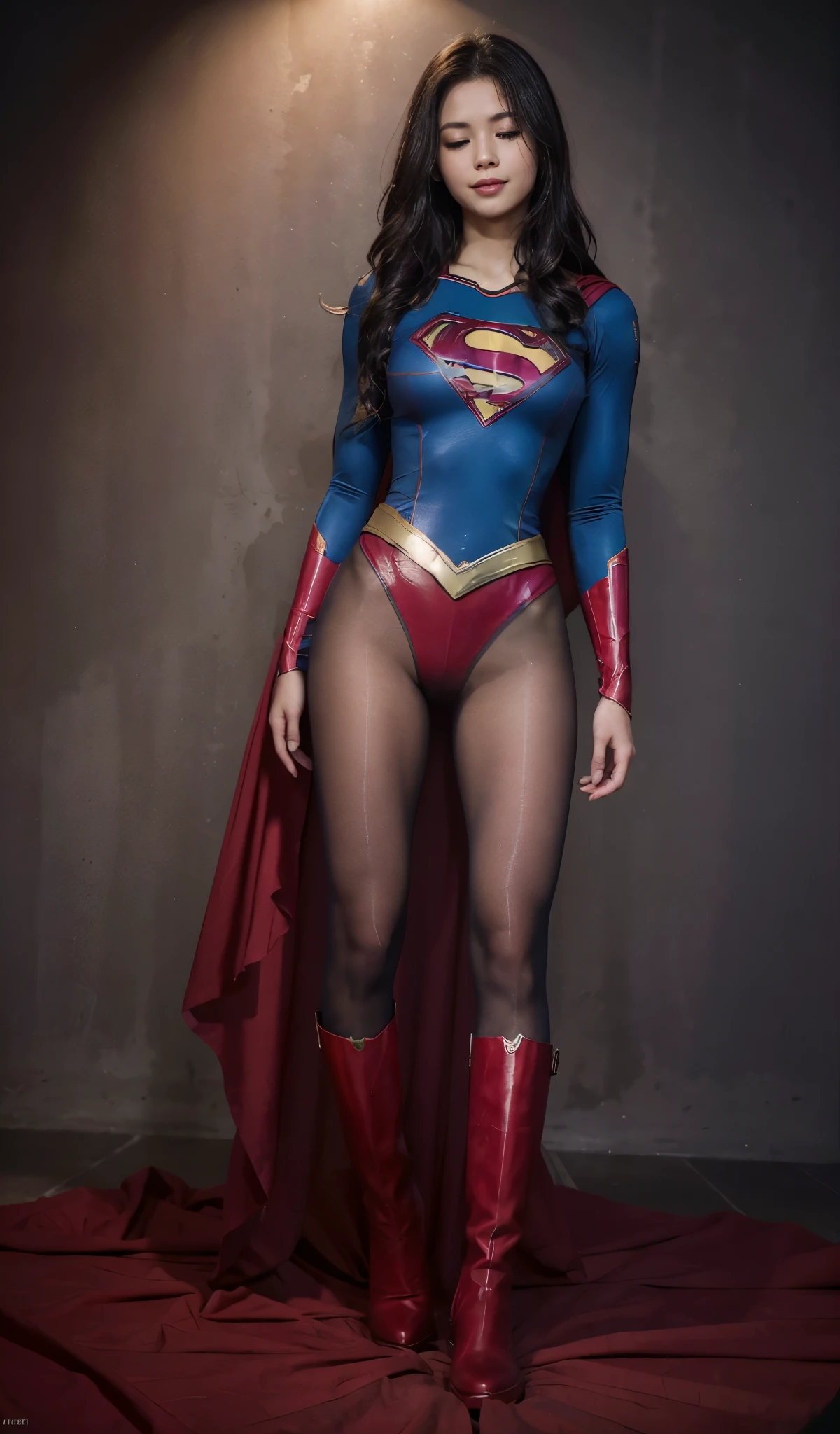 No background、Eyes closed、yawning being、Suffering、Are sleeping、lying back on、(((Wear black tights on your beautiful legs.)))、(((Grow legs、tall、Legally express the beauty of your smile)))、((((Make the most of the original image)))、(((Supergirl Costume)))、(((beautiful hairl)))、(((Suffering)))、(((Feet must necessarily be worn with black tights)))、(((You need to wear red boots)))、((Top image quality、8K))、((top-quality、8K、​masterpiece:1.3))、(((Keep Background )))、Crisp focus:1.2、Beautiful woman with perfect body shape:1.4、Slender Abs:1.2、a wet body:1.5、Highly detailed facial and skin texture、8K
