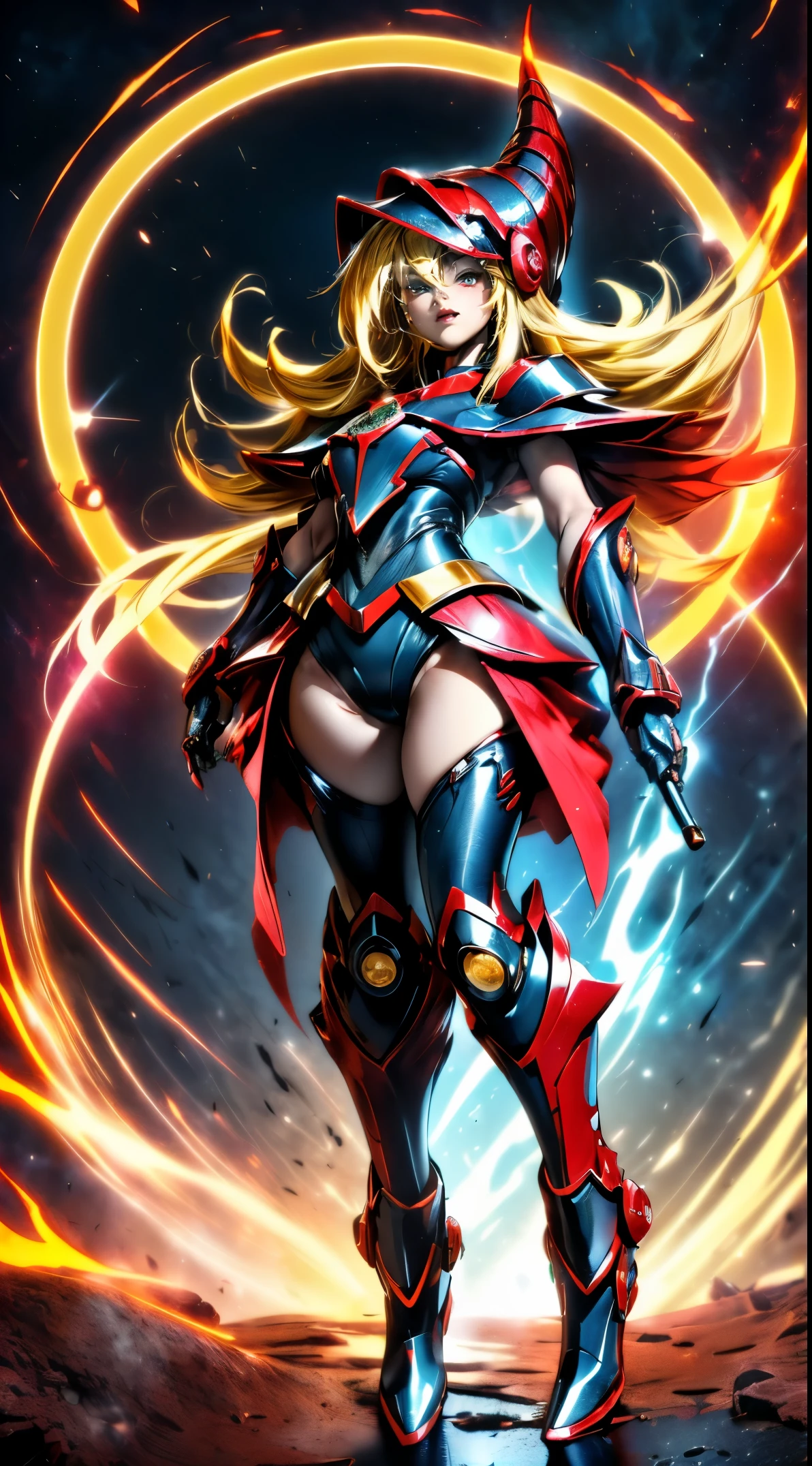 (Masutepiece,extremadamente detallado, Mechas pesadas, superficie dura),(Arte conceptual:1.1),(shielded core style:0.8), A woman in robo ninja armor is standing.,(cuerpo rojo:1.1),(patas largas:1.1),(Equipado con sable y cadena.:1.1),(Un ojo detallado:1.3),(Una cara detallada:1.3),(Armas detalladas:1.3),(Cuerpo detallado:1.3),((cuerpo completosbian:1.5)),(The background is a crimson flame.:1.5),realista