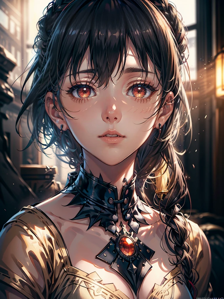 the anime, black hair, mesmerizing red eyes, , black detailed clothing using magic, Ultra HD, Realistic, Vivid colors, Highly detailed, Drawing UHD, pen and ink, Perfect composition, beutiful, Detailed, an intricate, безумно Detailed, octane render trending on ArtStation, 8K Fine Art Photography, photoRealistic concept art, soft natural volumetric cinematic perfect light