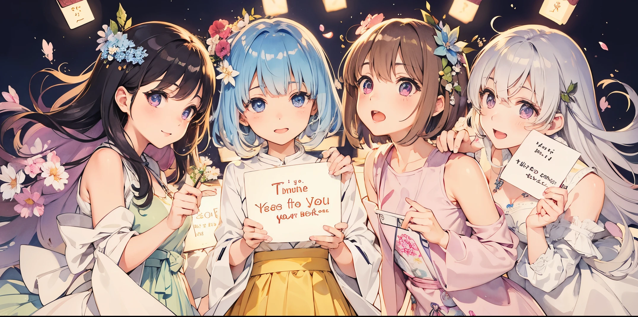 messages 「thank you」 , Light color flower watercolor touch card style