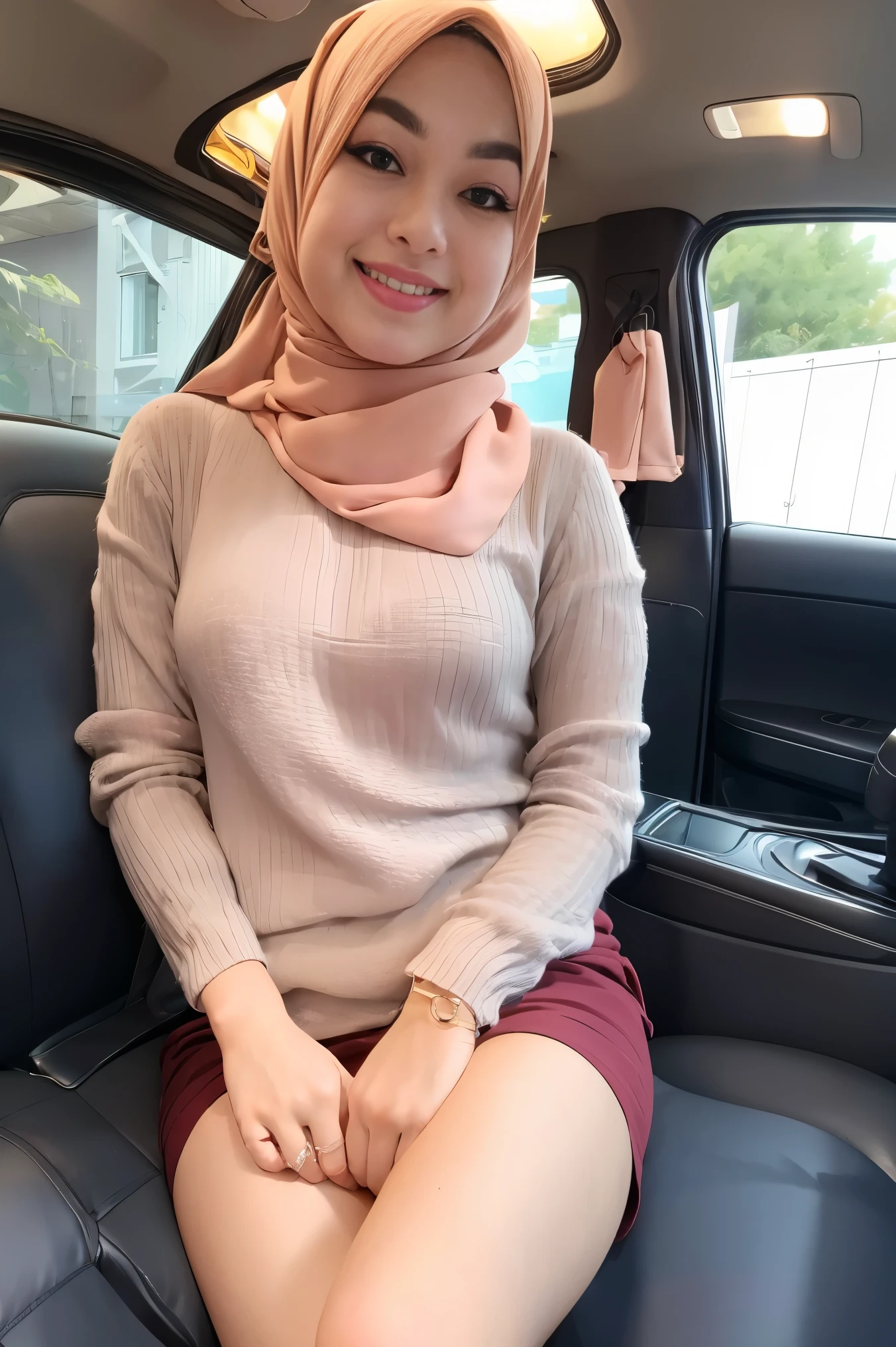 RAW, Best quality, high resolution, masterpiece: 1.8), beautiful Malay woman in hijab, Masterpiece, big gorgeous eyes, Soft smile, wear green lace bra and green lace panties,wet camel toes,in changing room, Excellent lighting, Bright colors, Clean lines. 16k hd photo