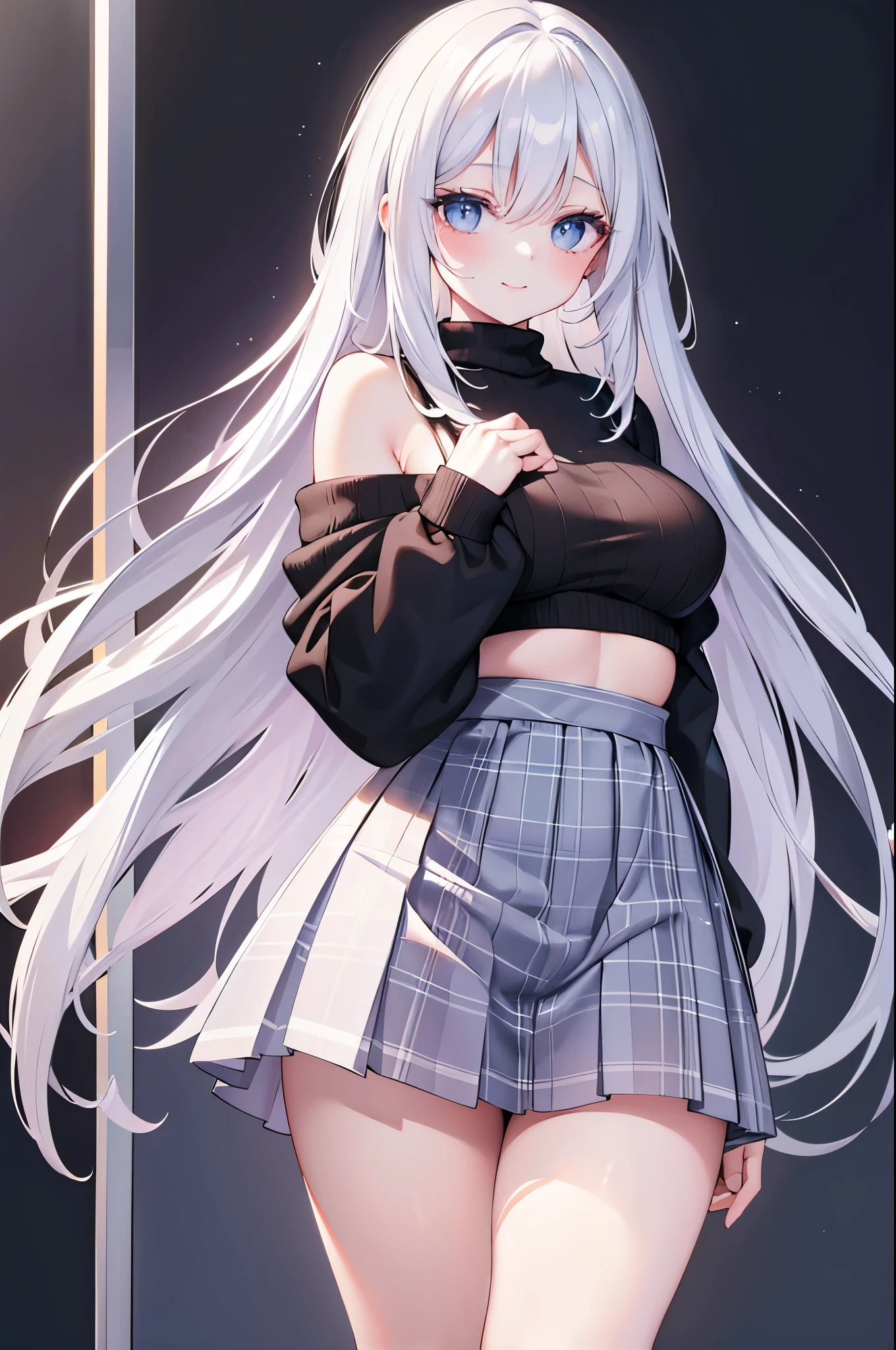 White hair,Blue streaked hair、navel、Virgin-killing sweater、