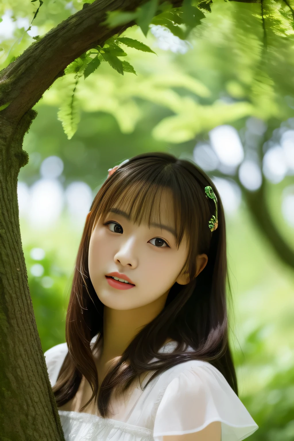 Perfect Beautiful Girl、Full Beautiful Girl、masterpiece、16K resolution、pure、gravure、high-level image quality、hightquality、Summer brook,mentally suffocating、Get stuck、Beautiful limbs、Tree leakage day、、