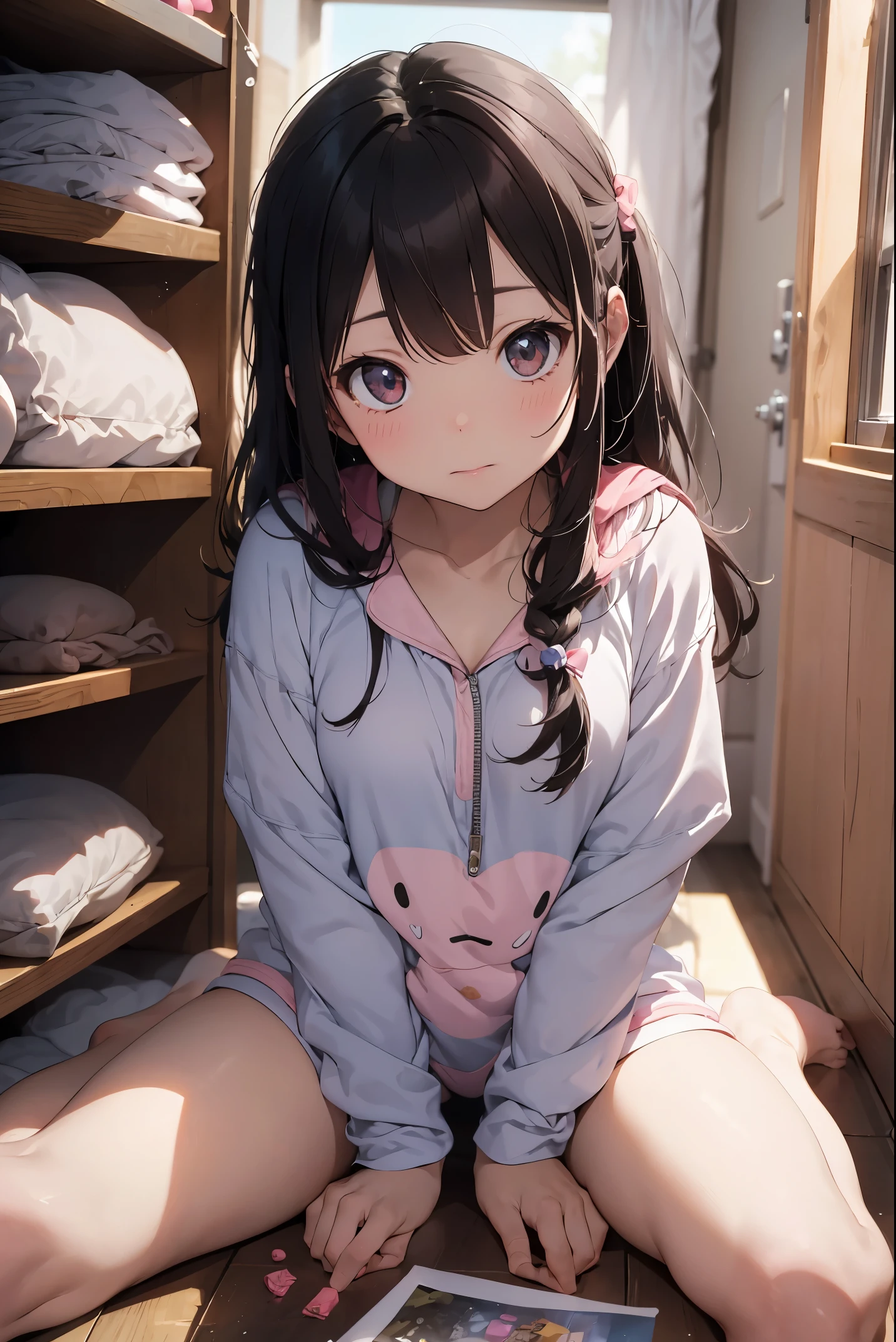 Anime girl sitting on the floor with a book in her hand - SeaArt AI