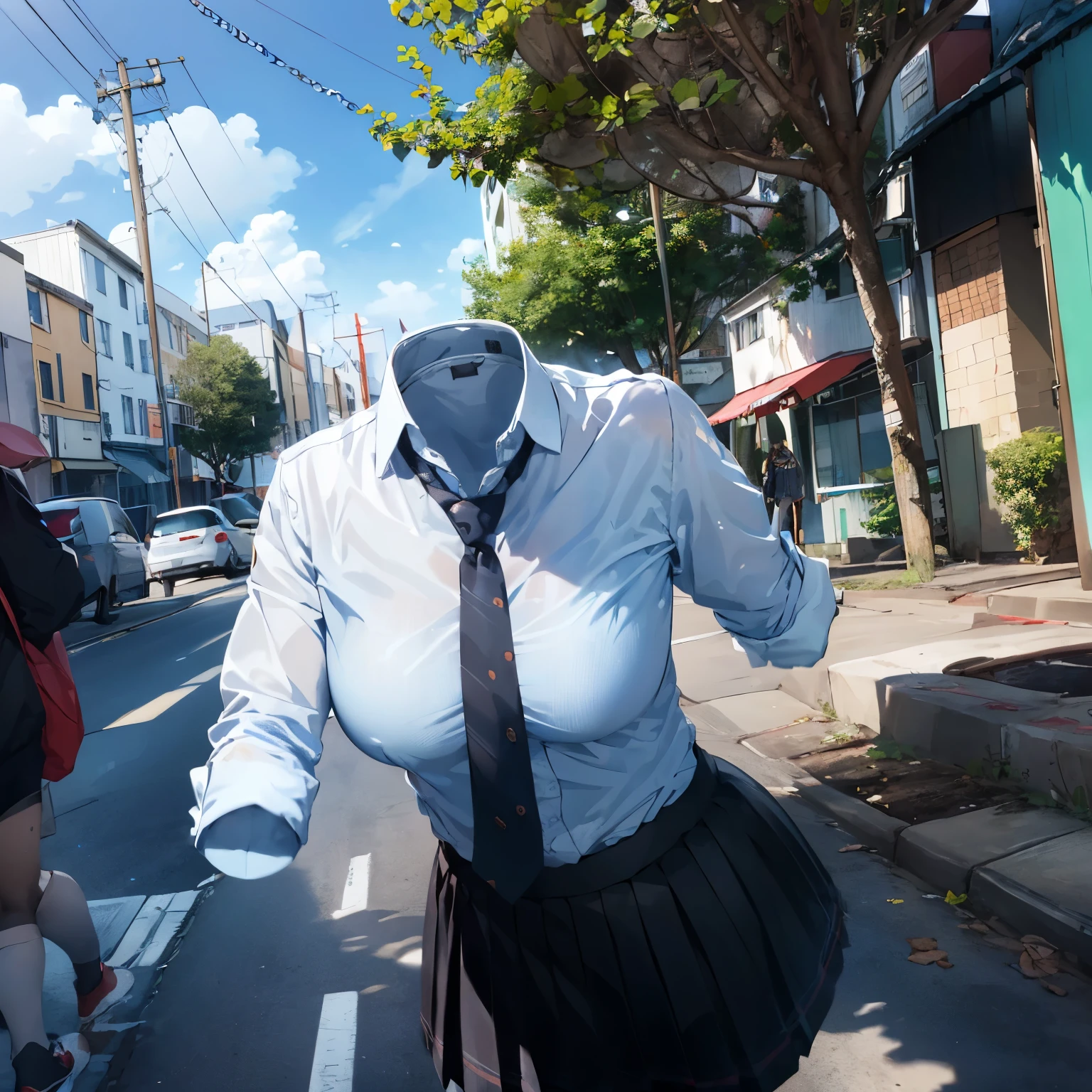 absurdres, highres, ultra detailed, (1girl:1.3),
BREAK
, school uniform, plaid skirt, school stripe tie, white shirt, (close-up to breasts), cute big breasts, (invisible, no human, headless, handless:1.5)