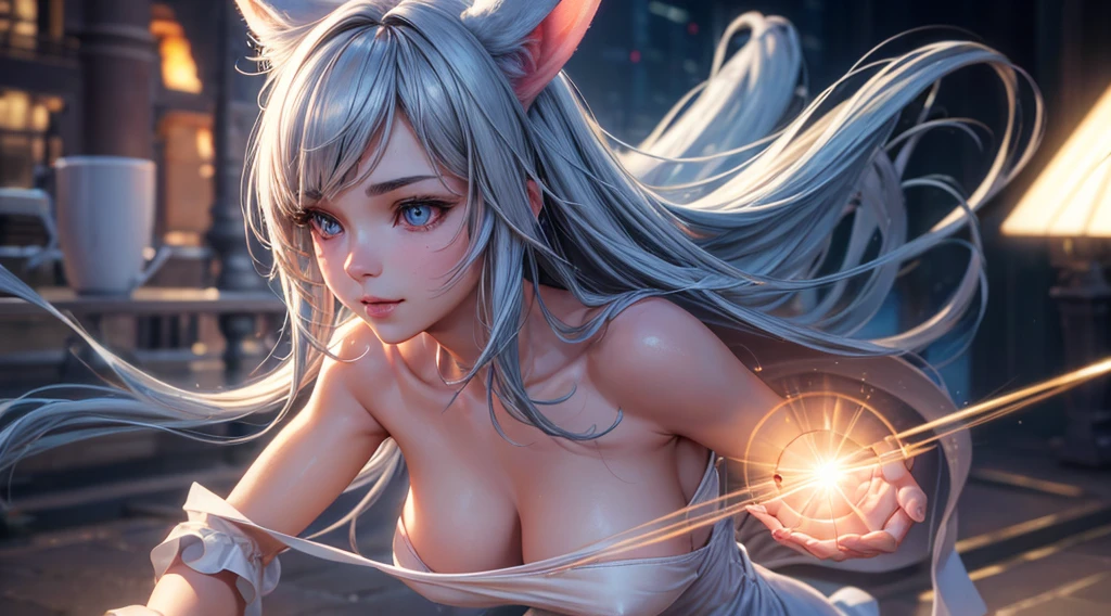 unreal 5, Cinematic footage, full medium closeup, gorgeous 18-year-old kemonomimi woman soft pale skin, cute and youthful face, well-defined eyebrows, delicate nose, ultra-detailed:1.1, photo-realistic:1.4, depth of field, cinematic lighting, IMAX camera, HDR, DTM, Full HD, 8k, flared, medium , slim, smile, standing, 8K picture quality, sexy setion, 4k, 8k, highres, best quality, plump and round lips 1.4, realistic:1.37 long, flowing:1.1 luscious, plump:1.1 sparkling sequins:1.1 subtle, 0.9 soft, warm:1.1 masterpiece:1.2, realistic:1.4, photo-realistic:1.37, ultra-detailed:1.1 busty animrs, beautiful, detailed ears:1.1 best quality, 4k, highres, masterpiece:1.2 detailed, piercing eyes:1.1 masterpiece:1.2 very three-dimensional: 1.2, (best shadow), (3D: 0.5, realistic: 0.5, photo-realistic: 1.4), (Sharp focus: 1.5), (sharp focus:1.2), (beautiful face:1.1), (eye makeup:1.2), (tight body:1.2), (highest quality), (8k, best quality, masterpiece:1.3) ((masterpiece, best)), (best illustration), (high detailed skin:1.erfect face:1.1), (high detail:1.1), (detailed random background: 1.3), (beautiful ultra-detailed eyes, highly detailed skin, bright and glowing skin:1,1), (fit body), (Physical Rendering, Professional Lighting, Photon Mapping, Radiosity, Soft Light, Lens Reflection: 1.3), (beautiful ultra-detailed eyes, highly detailed skin, bright and glowing skin:1,1), (Physical Rendering, Professional Lighting, Photon Mapping, Radiosity, Soft Light, Lens Reflection: 1.3)