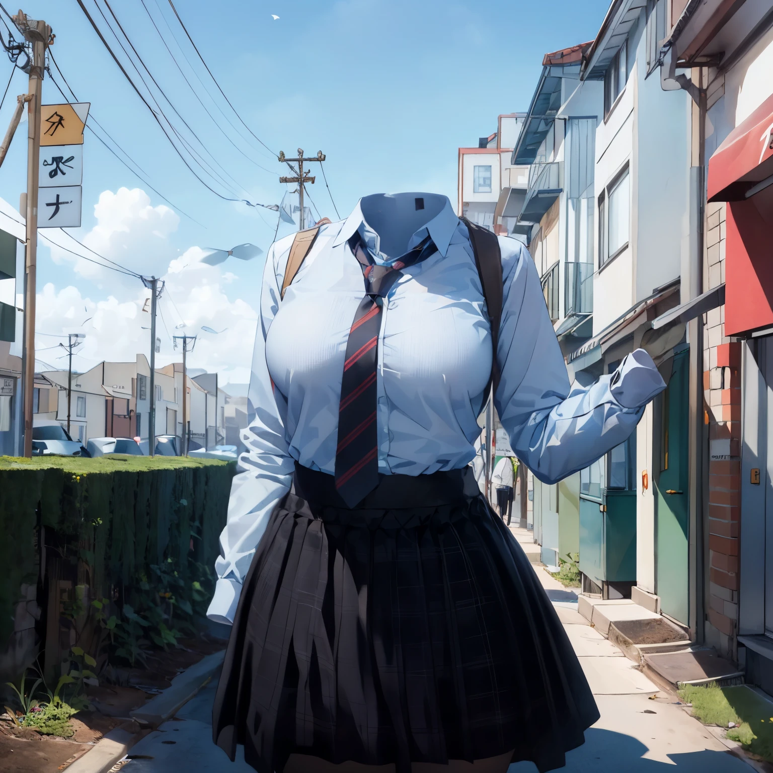 absurdres, highres, ultra detailed, (1girl:1.3),
BREAK
, school uniform, plaid skirt, school stripe tie, white shirt, (close-up to breasts), cute big breasts, (invisible, no human, headless, handless:1.5)