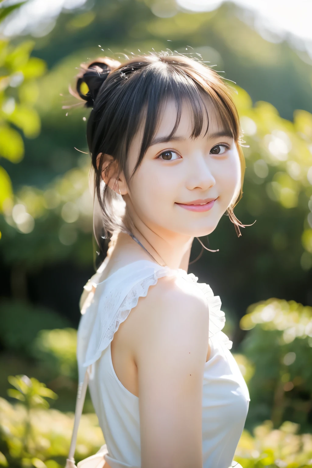 (((masterpiece))), (((Full body photo,Standing))),(One beautiful Japan girl, classmates, landscape and innocence,kawaii) ,超A high resolution, Realistic, ultra-detailliert, 8K,top-quality, Extremely detailed, Detailed background,A slender,very beautiful japanese girl, Detailed face:1.3),(Bery short hair,I tied her hair in a bun.A dark-haired :1.4), (a ,kawaii系,adorable 18 year old girl), (Perfect body:1.1), (kawaii下着姿), Cute and innocent look,Please show me your beautiful teeth,Super Detailed Face、Detailed lips、A detailed eye、small junior gravure idol,Transparent skin、Lori,high-definition RAW color photography, professional photograpy, Extremely detailed, amazing, finely detail, Huge file size, extremely detailed fingers, highly detailed nose, highly detail mouth, Perfect Anatomy, Highly detailed background, Good figure, Cute face, Photography, (Smile), Perfect Skin, Perfect Anatomy, (kawaiiブラジャー), (big bed),In a luxury hotel room
