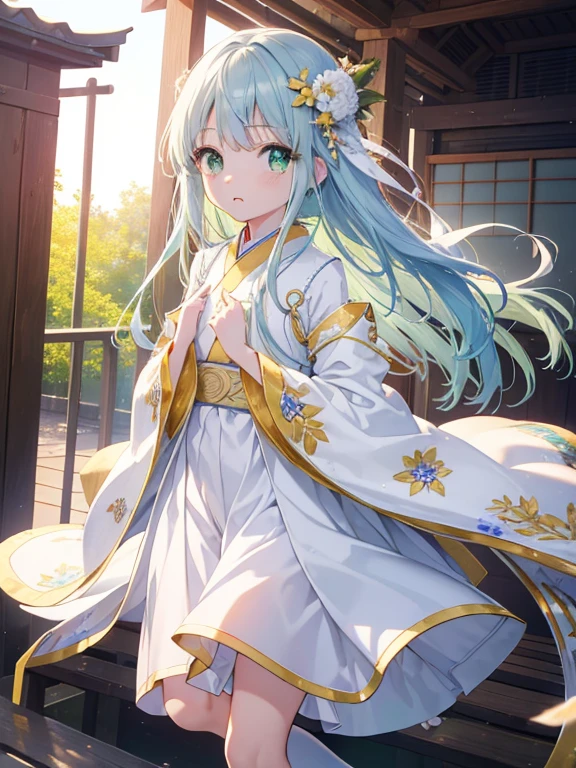 index, index, (Green eyes:1.5), Blue hair, Long hair, (flat chest:1.2),Upper body,Floral hair ornament， fullllbody,Romper，White Japanese Clothing，furisode，a miniskirt，White knee-high socks，brown short boots，shrines，food stall，My eyes are shining，closes mouth，raise the corners of the mouth，The sun begins to rise，Sunrise，Happy atmosphere，幸せそう
Romper (masutepiece:1.2), Best Quality, High resolution, Unity 8k壁纸, (Illustration:0.8), (Beautiful detailed eyes:1.6), extra detailed face, Perfect Lighting, extremely details CG, (Perfect hands, Perfect Anatomy),