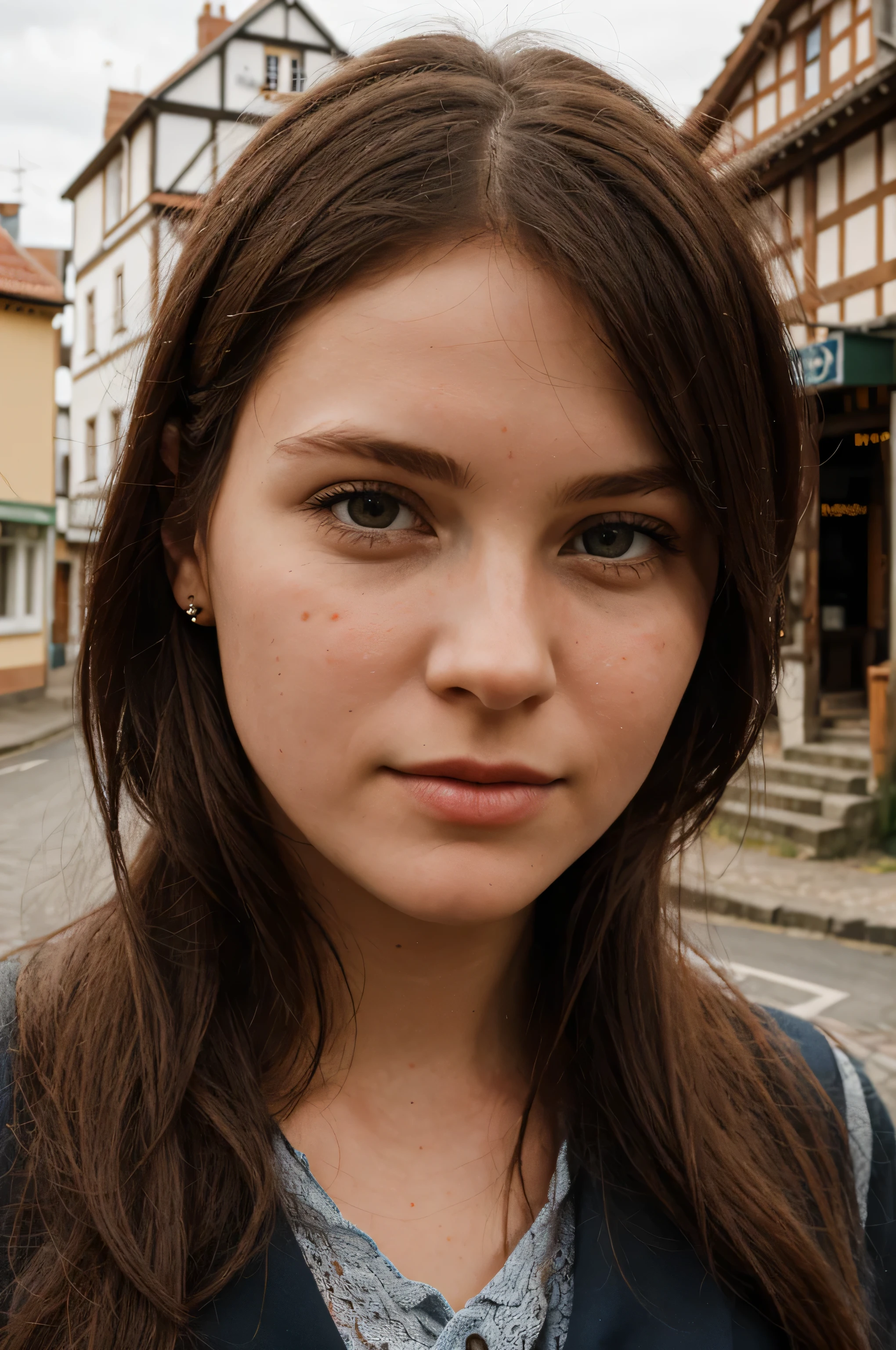 {there is a young girl in an 18th century town. she is beautiful, and attractive. she is wearing 18th century vintage clothes. she has beautiful long brown hair, and beautiful hazel eyes. the town is an 18th century european. the road is made of cobblestone. there is some horses and horse carraiges on the road. there is a hill in the far background with a town hall. there is also candle street lamps along the street.}, {best quality}, {{masterpiece}}, {highres}, {{{8k}}}, extremely detailed girl, {{{caucasian skin}}}, {{{detailed face}}}, {photo-realism}, {{perfect anatomy}}, sharp focus, {{{character{1 girl}}}}, solo, {{{{{sharp focus}}}}}, {{{detailed cloth texture}}}, {{{detailed skin texture}}}, {{{smooth lighting}}}, {{australian decent}}, {{18-years old girl}},