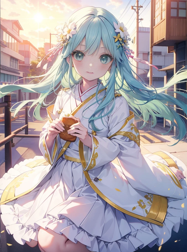 index, index, (Green eyes:1.5), Blue hair, Long hair, (flat chest:1.2),Upper body,Floral hair ornament, Tying up your back hair,fullllbody,Romper,White Japanese Clothing,furisode,a miniskirt,White knee-high socks,brown short boots,shrines,food stall,a smile,The sun begins to rise,Sunrise,Happy atmosphere,幸せそう
Romper (masutepiece:1.2), Best Quality, High resolution, Unity 8k壁纸, (Illustration:0.8), (Beautiful detailed eyes:1.6), extra detailed face, Perfect Lighting, extremely details CG, (Perfect hands, Perfect Anatomy),
