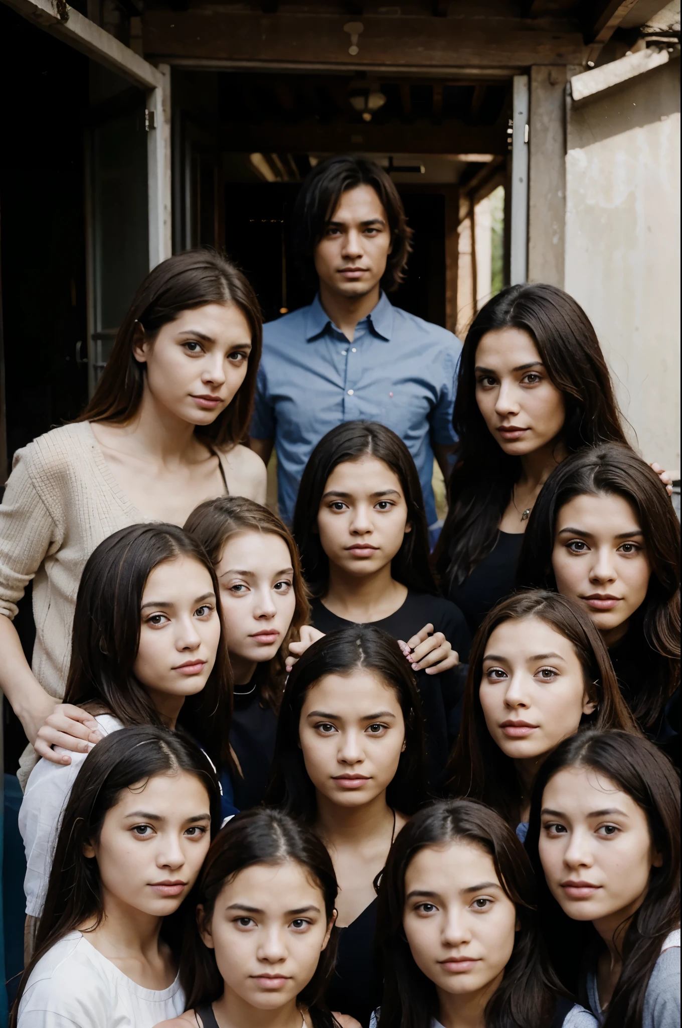 Photo of 1 man with 4 women and 20 children