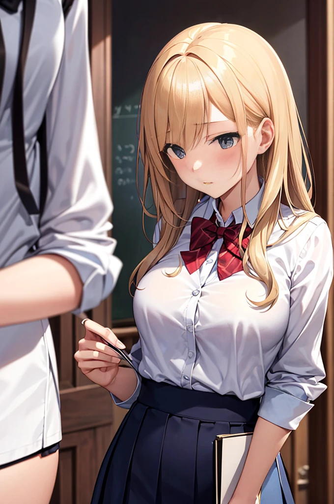 masutepiece, Best Quality,Illustration, Wallpaper, ultra -detail, Little Face Lori、(((molesting)))、Detailed eyes, Complex hairstyle、Sareme、((fear:1.5))、(Teary-eyed:1.5)、(((Cute underwear)))、(blazers、skirt by the)、ample breasts、((Morester))、((Girl being taken off her skirt by a man))