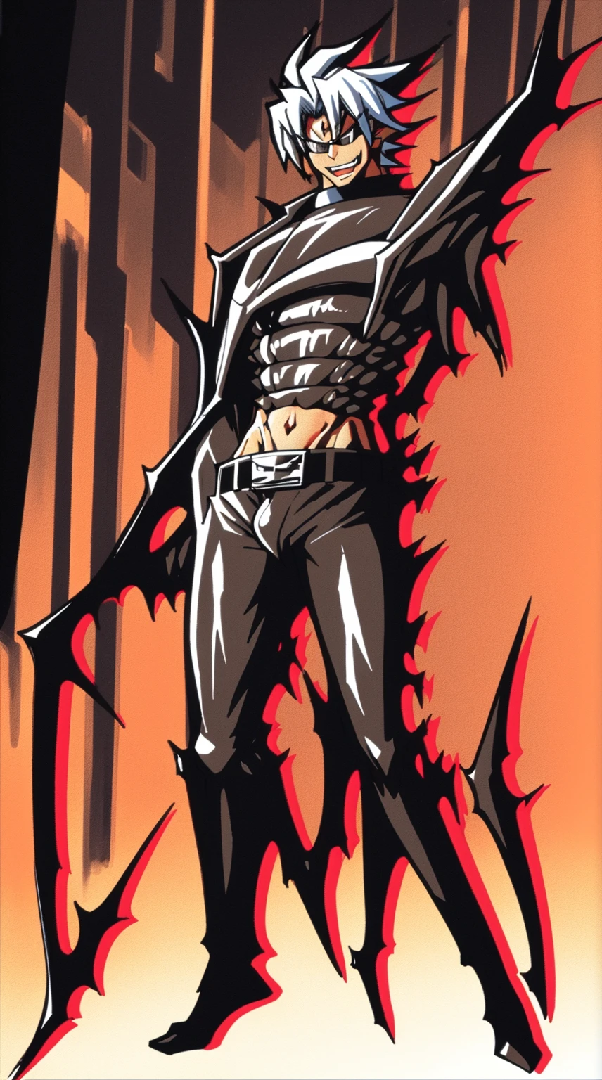 masterpiece, adam blade76, black jacked, long jacked, glasses, pants, belt, muscle, open mouth, smile, desert, sun, tower, full body, feet,refsheet, UHD, retina, masterpiece, ccurate, anatomically correct, textured skin, super detail, high details, high quality, award winning, best quality, highres, pullover