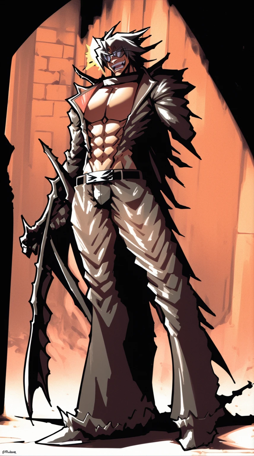 masterpiece, adam blade76, black jacked, long jacked, glasses, pants, belt, muscle, open mouth, smile, desert, sun, tower, full body, feet,refsheet, UHD, retina, masterpiece, ccurate, anatomically correct, textured skin, super detail, high details, high quality, award winning, best quality, highres, pullover