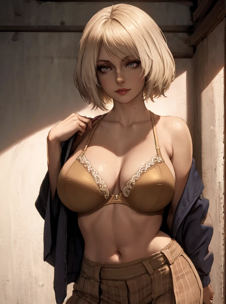 white background, best quality, photorealistic, hard light, hard shadow, AND half body, ,
ashley, masterpiece, beautiful, 1 character, adult, mature female, BIG breasts, white bra, skindentation, short hair, golden hair,
