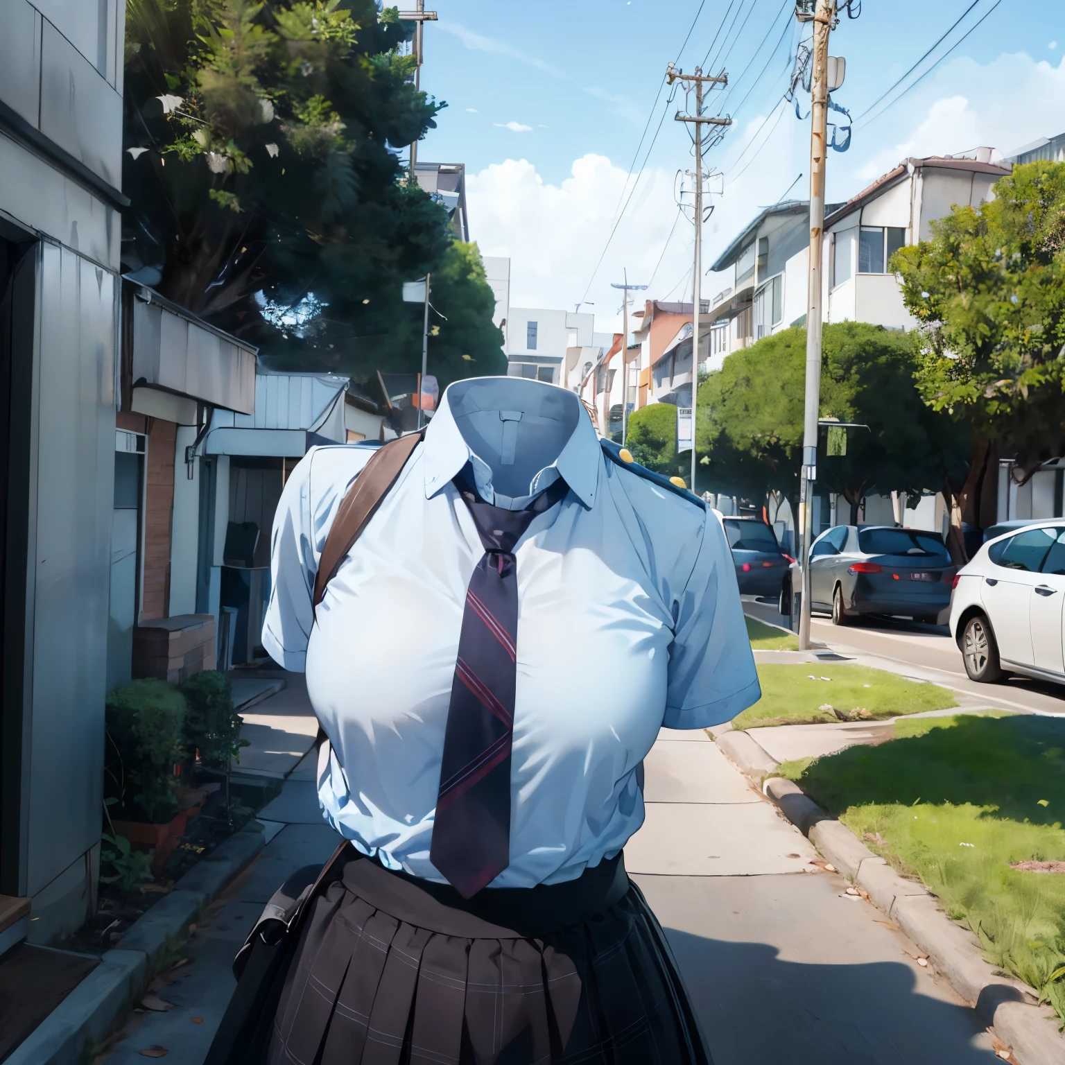 absurdres, highres, ultra detailed, (1girl:1.3),
BREAK
, school uniform, plaid skirt, school stripe tie, pink shirt, (close-up to breasts), cute big breasts, (invisible, no human, headless, handless:1.5)