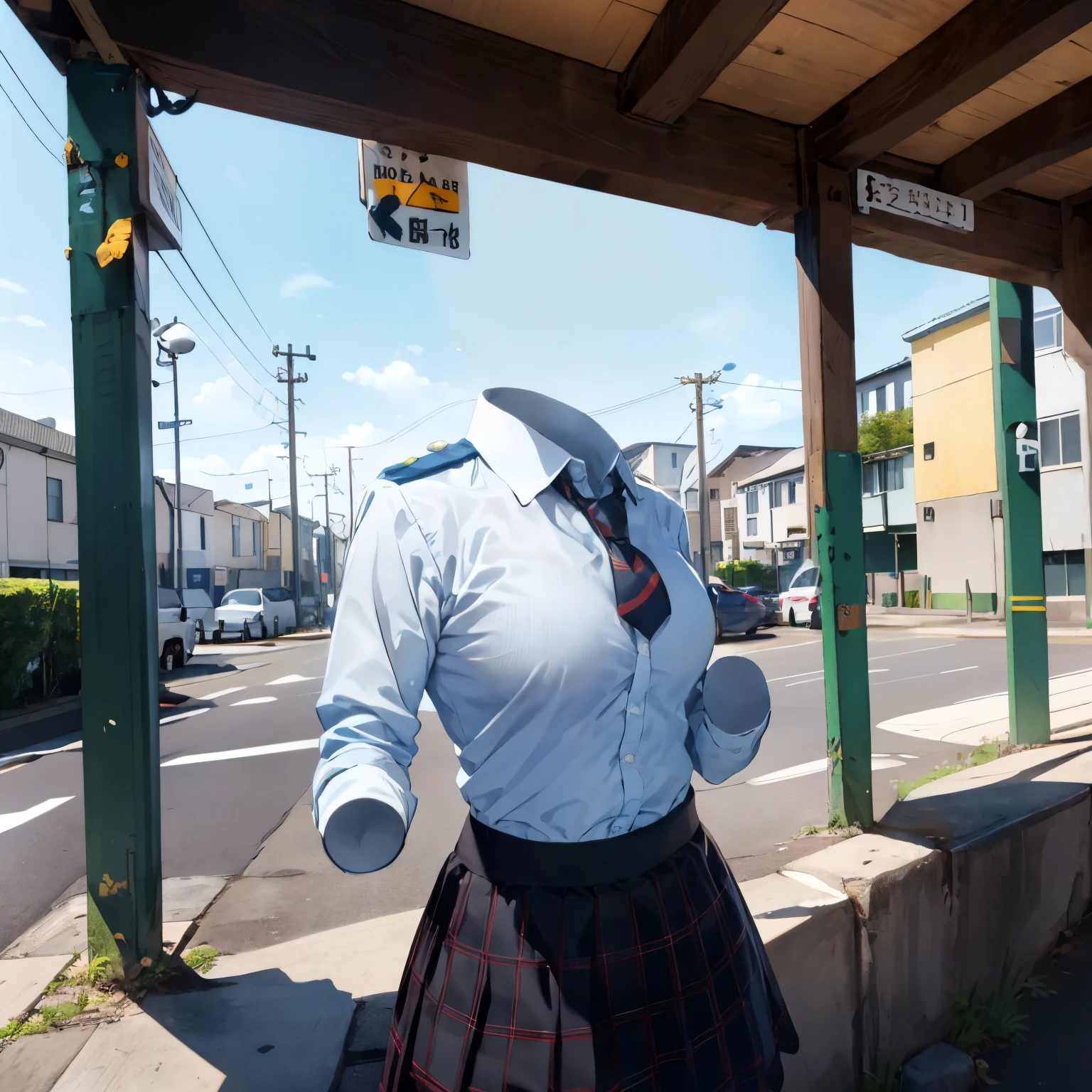 absurdres, highres, ultra detailed
BREAK
, school uniform, plaid skirt, school stripe tie, pink shirt, (close-up to breasts), cute big breasts, (invisible, no human, headless, handless:1.5)