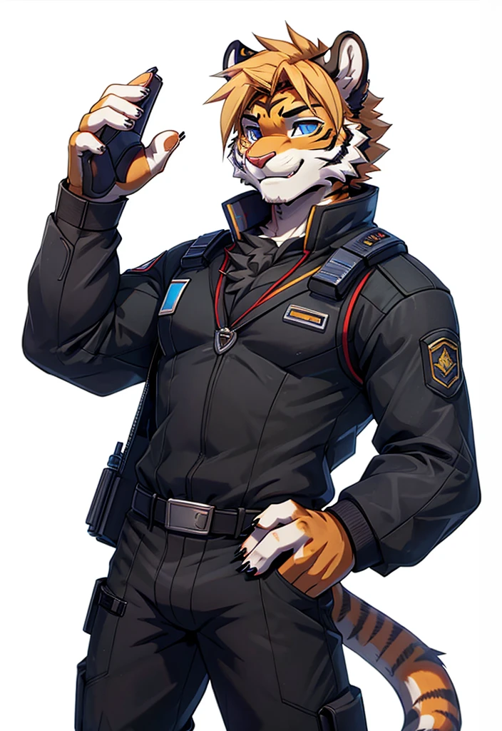 boy,cute,slim,smile,blue eyes,furry,anthro,male@Arioncy,by Null_Ghost,by 18plusplus,a drawing of a tiger in a uniform, (sfw) safe for work, an anthropomorphic cyberpunk fox, ((tiger)), officer, as an overwatch character, makoto shinkai ( apex legendull uniform, in black uniform, wearing techwear and armor, anthropomorphic tiger, dressed in tactical armor, as overwatch character