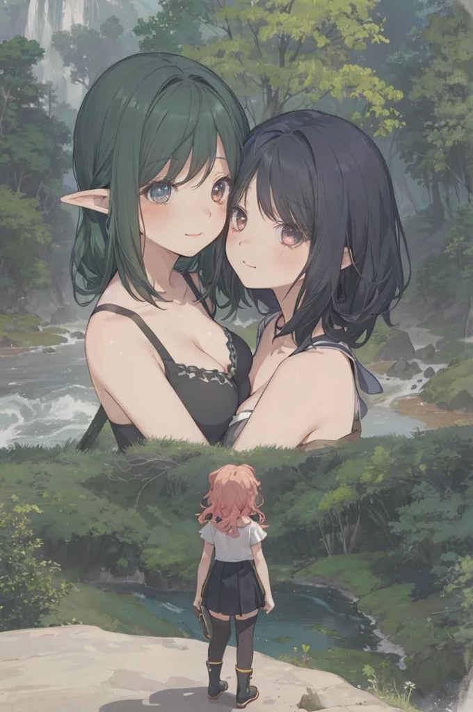 , paizuri, 3girls, 1boy, elf repopulation,, pov, twintails, wavy hair, ponytail, , paizuri, penis between the breast, , paizuri , wet ,  , , , paizuri , titfuck , , nipples,, comedy, , , three pregnant wifes, pregnant elf wifes, large penis, forest, navel, fun, 