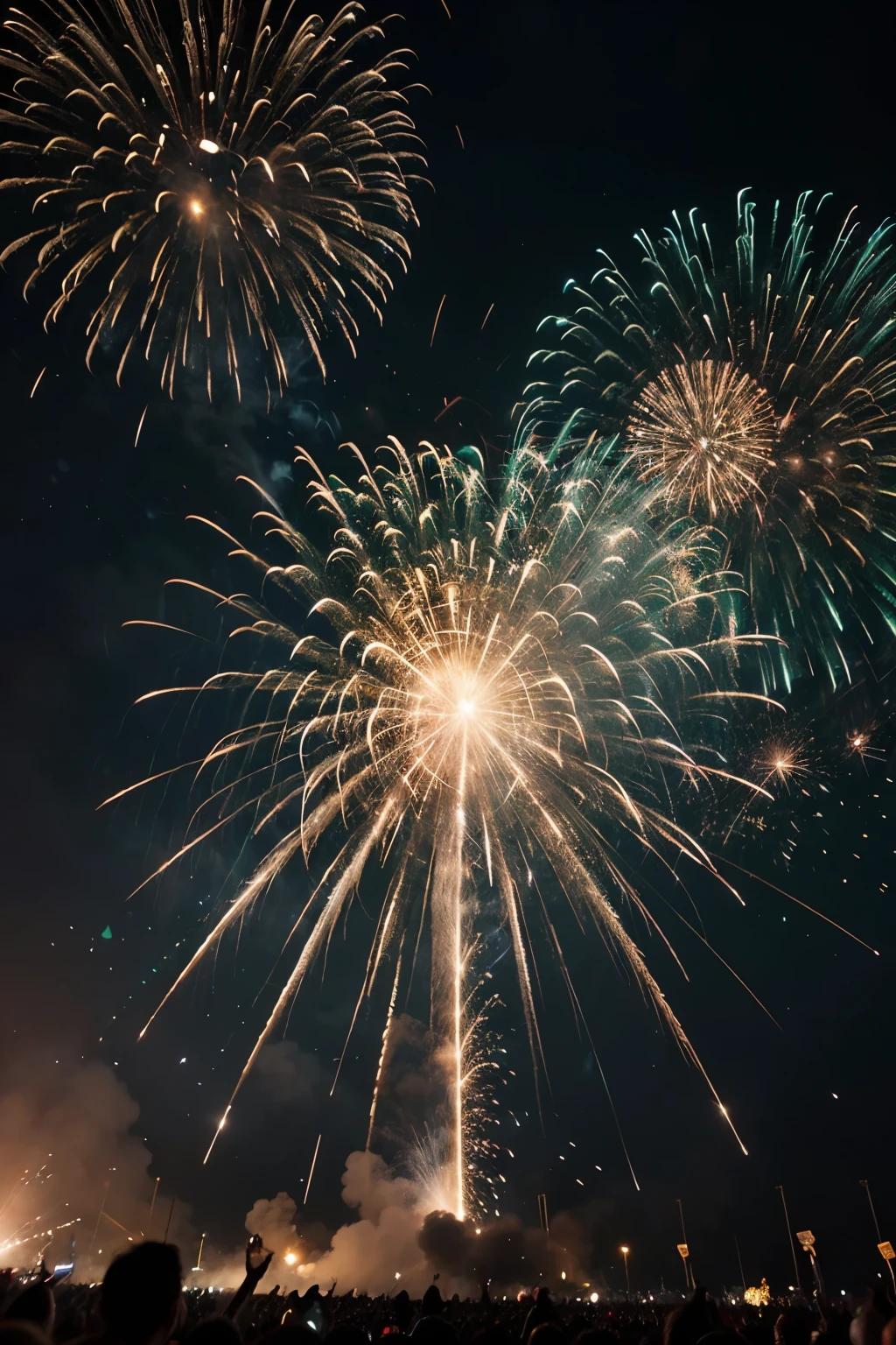 (bright and sparkling:1.1), magnificent explosion, (spectacular and mesmerizing:1.2), illuminating the darkness, (brilliant and vivid colors), (crackling and popping sounds), (captivating and breathtaking:1.1) display of lights, (dazzling and radiant) patterns, (enchanting and magical), (explosive and energetic), (celebration and joy).