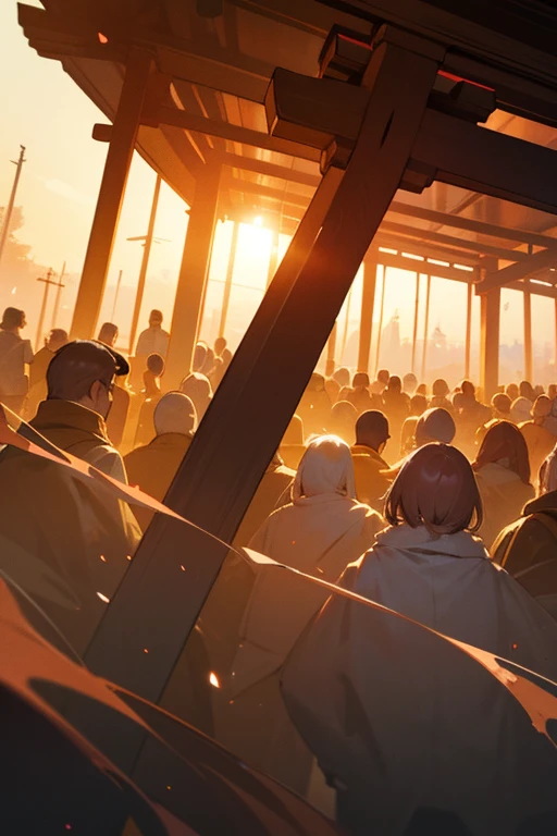 Happy New Year, JAPAN, shrine, crowd, sunrise, masterpiece, best quality, ultra-detailed, high resolution, extremely detailed, unity 8k, caustics, dynamic lighting,