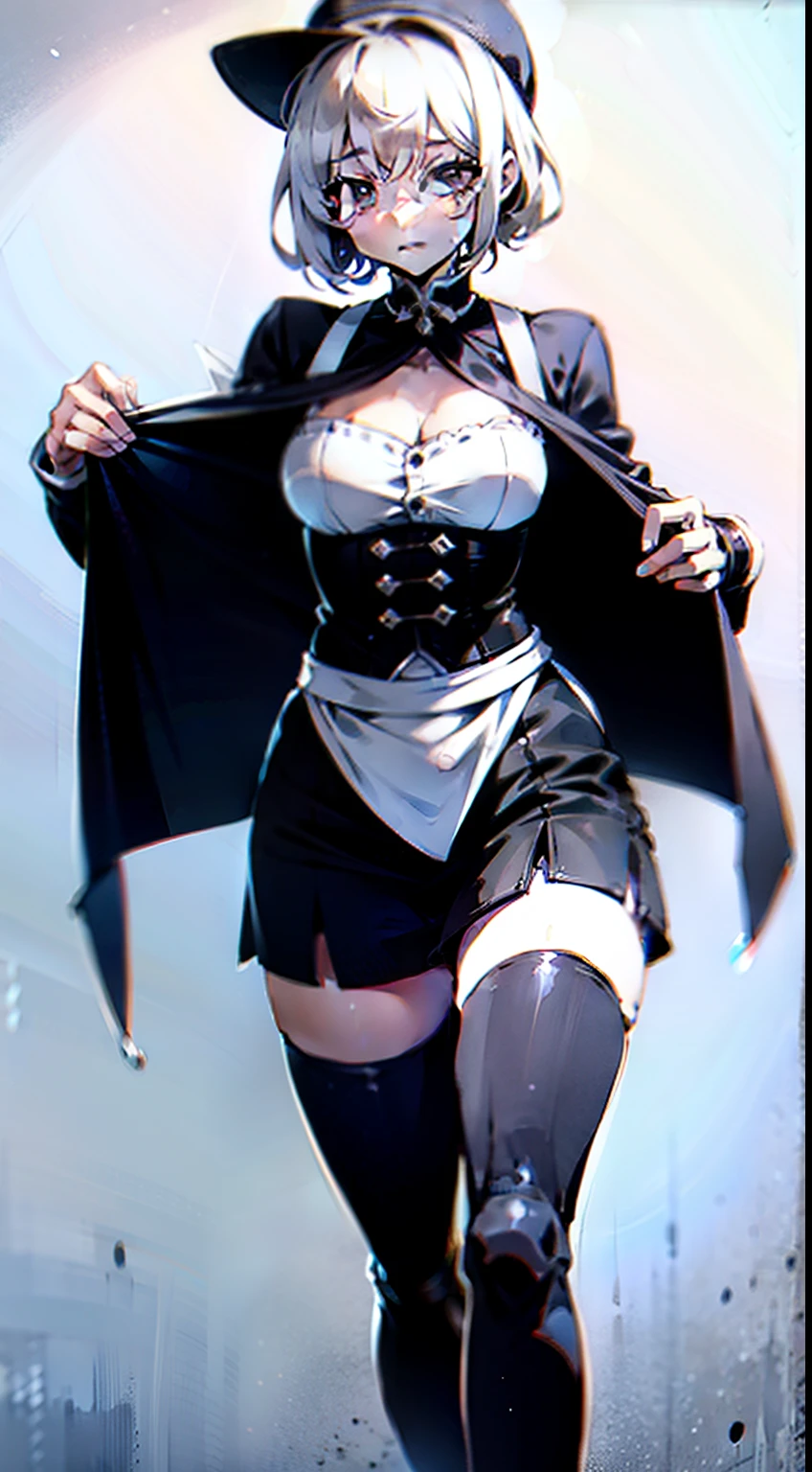 Beautiful servant outfit，white stockingigchest，is shy，4K