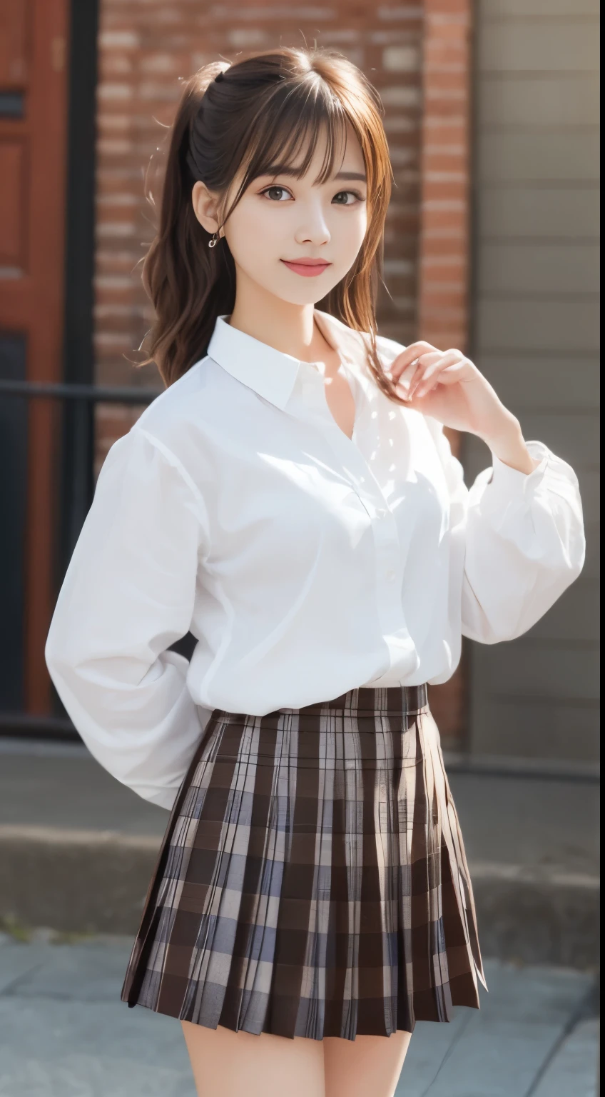 ssmile、natta、Original photography、(((ultimate beauty portrait)))、((glistning skin))、1 girl、Beautiful 15 year old girl from Prague、bright expression、((brown hair))、()、(Plaid pleated skirt:1.5)、((Big eyes sparkling like gems))、Cardigan、Open your clothes、lacepantyhose、Glowing and radiant skin、(Medium hair)、(silk ponytail)、(standing)、(from below)、skirts underneath、skirts underneath、(from below看内衣的特写)、eyeline、beautiful bangs、hair between eye、((masterpiece、quality、ultra - detailed、cinematic lighitnglamplight、Complicated details、A high resolution、The is very detailed))、background for this、8 kood、Digital SLR、softlighting、高quality、filmgrain、XT3 、shallowdepthoffield、Natural soft light、Shangming、plump bust