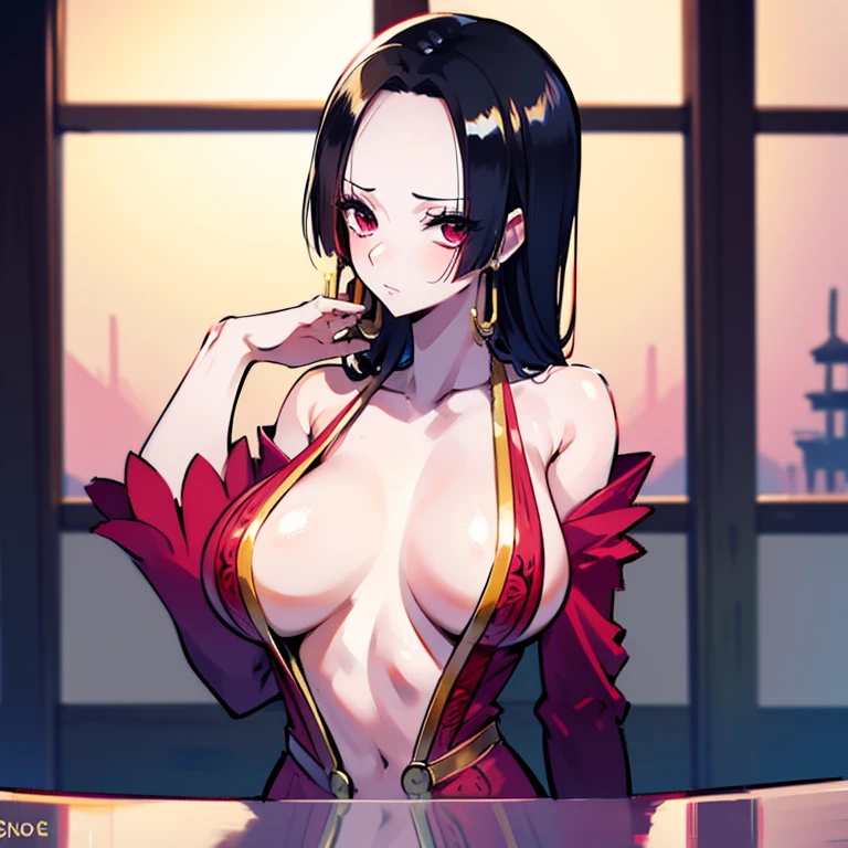 masutepiece, Fine detail, 4K, 8K, 12K, Solo, 1 person, Beautiful Girl, caucasian female, Upper body, Black hair, One Piece Hancock, Bath,Sex s