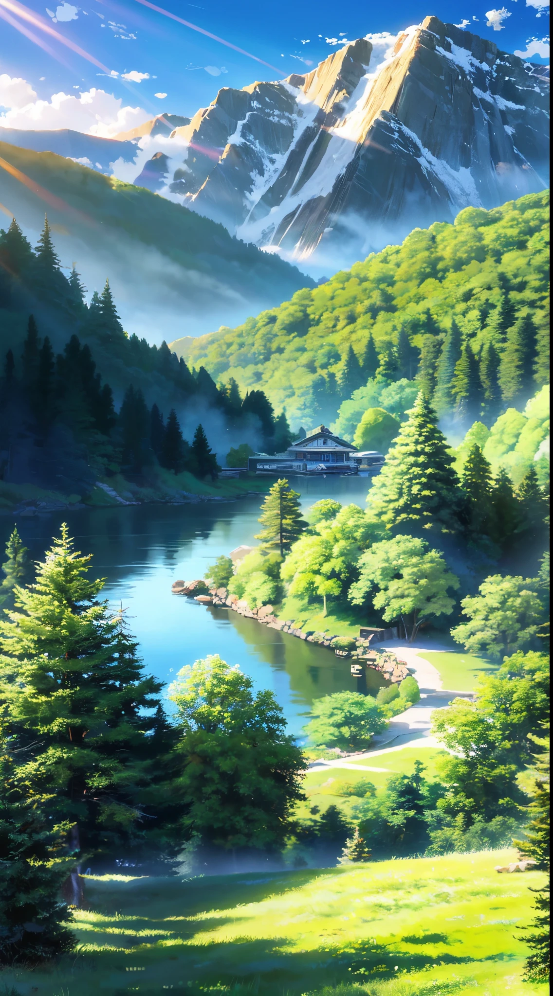 masterpiece, outdoors, forest, sunlight, day, mountain