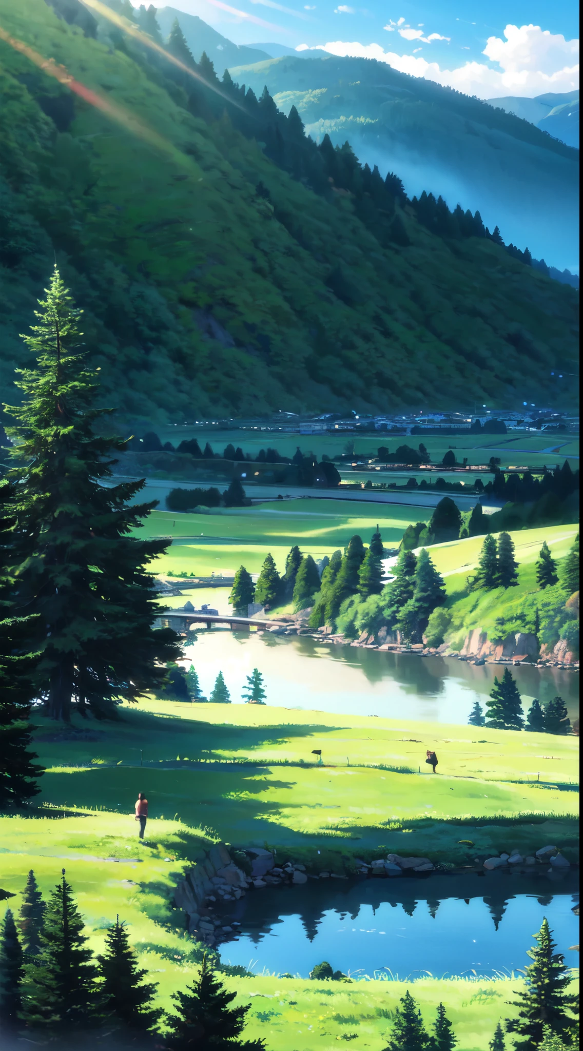 masterpiece, outdoors, forest, sunlight, day, mountain