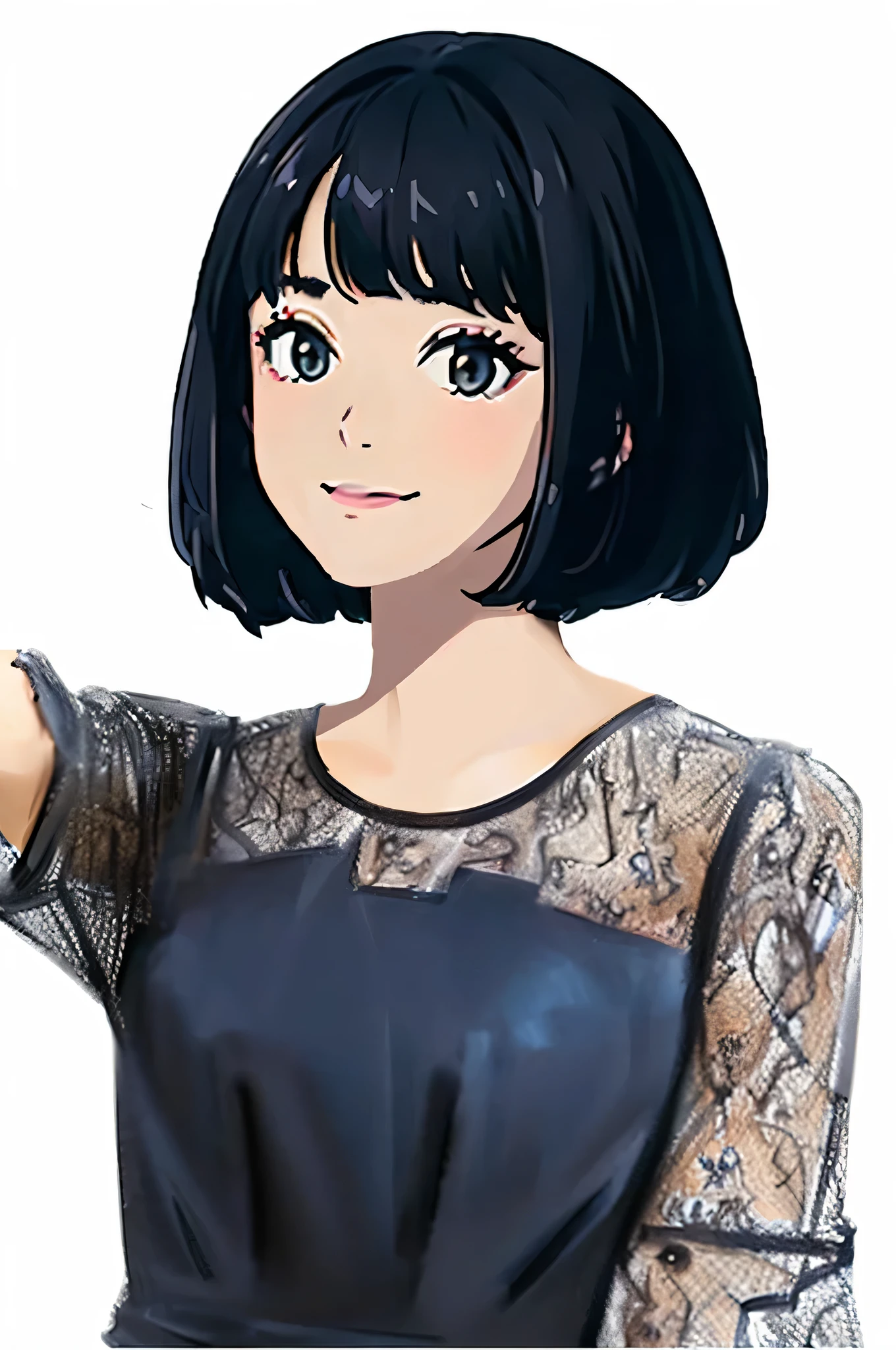 Black-haired anime girl pointing something with her hand, anime portrait of shiina ringo, made with anime painter studio, painted in anime painter studio, anime style portrait, anime girl wearing a black dress, Portrait of an anime girl, semirealistic anime style, In an anime style, Portrait Anime Girl, Smooth Anime CG Art, Anime Realism Style, anime moe art style