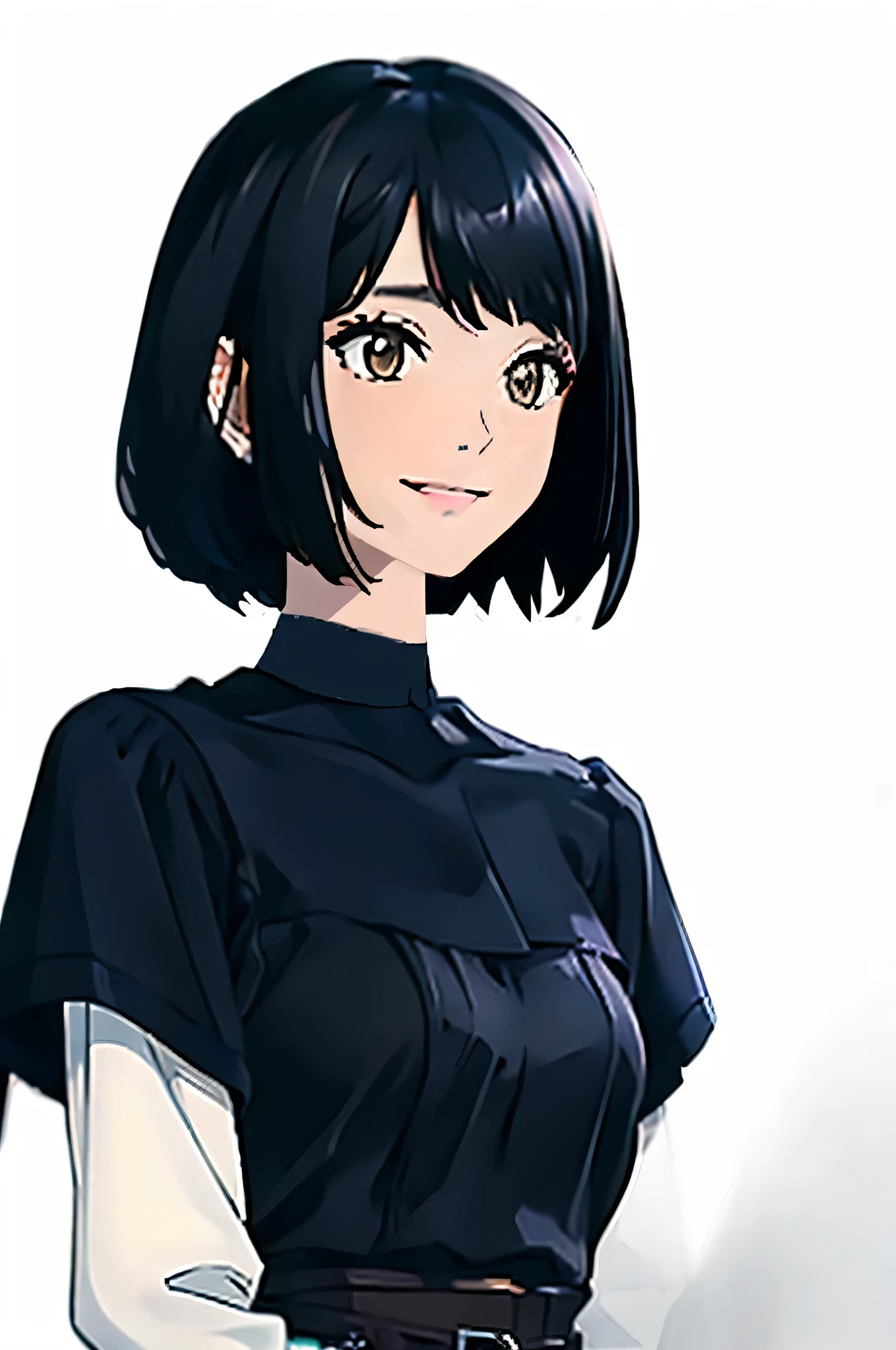 Anime girl with black hair and a black shirt holding a mobile phone, Hinata Hyuga, sui ishida with black hair, anime portrait of shiina ringo, persona art style, Yayoi Kasuma, black hime-cut hair, Fubuki, made with anime painter studio, Official art, hints of Yayoi Kasuma, anime girl wearing a black dress