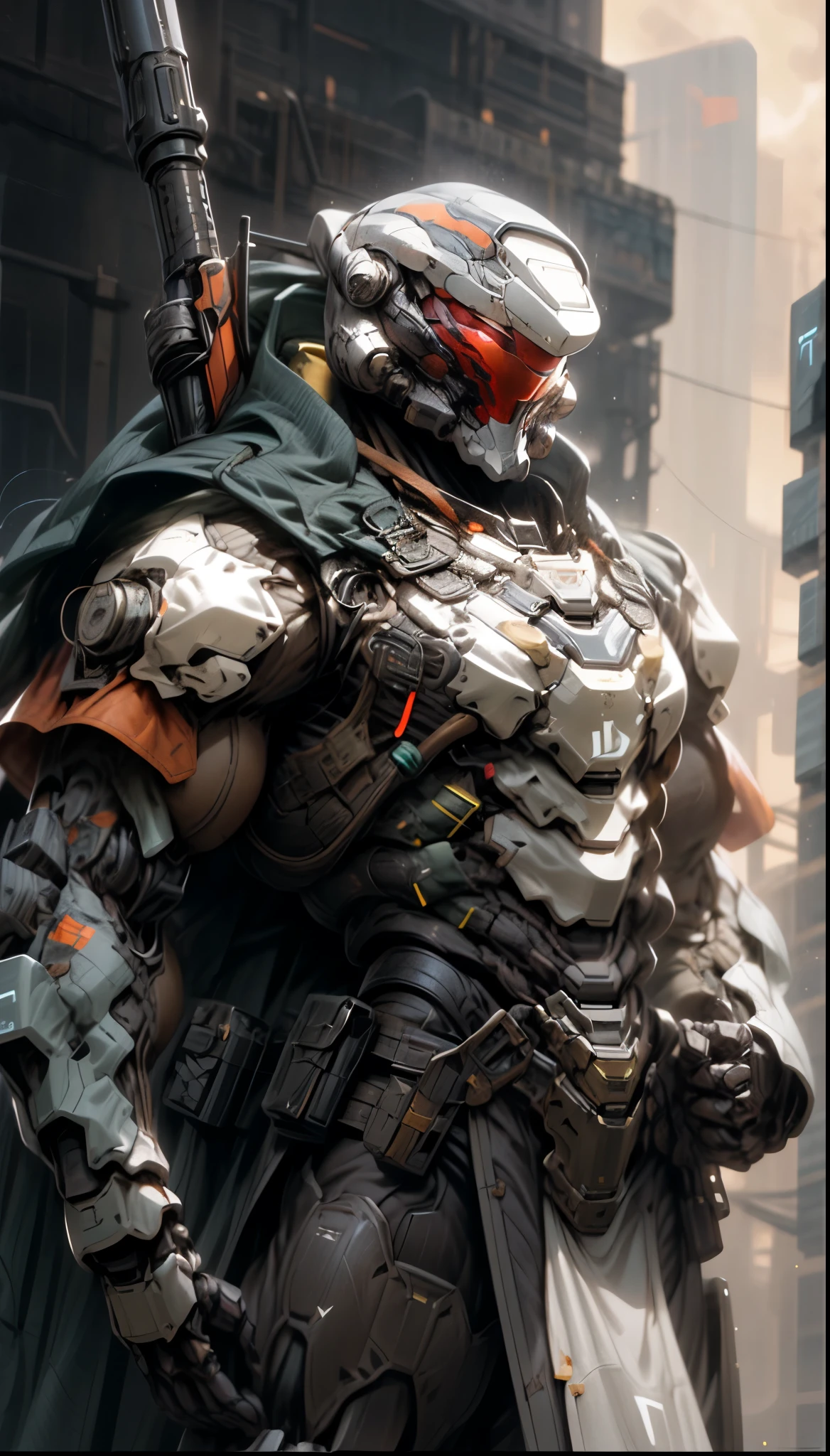 (((An epic and visually stunning digital anime masterpiece featuring a sylphlike masculine ((male:1.5)) decorated military dieselpunk cyborg soldier clad in a sleek yet tactical armored yet decorated leather military trench coat:1.2))), (((flat masculine male chest:1.5, mechanical knight full head helmet, mecha knight helmet with narrow eyes:1.5))), (((the character adorned in a (scifi tactical armored open front trench coat with a built in exoskeleton:1.5) (over a form fitted armor plated yet super sleek and revealing under suit with waist cut outs:1.3), the armor is beautifully engraved:1.4))), ((thin and sleek feminine male with a thin waist:1.2)), The image showcases the intricacies of the character’s armor and clothing:1.5, ((capturing their flamboyant essence and heavy mecha aesthetic:1.2)). The character also possesses an androgynous charm, (((with slim heavily ripped physique:1.2, sylphlike with a sleek waist, toned yet slim and beautifully sleek cybernetic arms:1.3, mechanical arms and legs:1.3, mecha muscles:1.3))), looking at viewer, (((brass metal armor and brown leather, dieselpunk:1.3))), (((depth of field, cinematic lighting, chromatic aberration, ray tracing, UHD, masterpiece, top of head covered, super detail, high details, high quality, award winning, 8k, highres)))