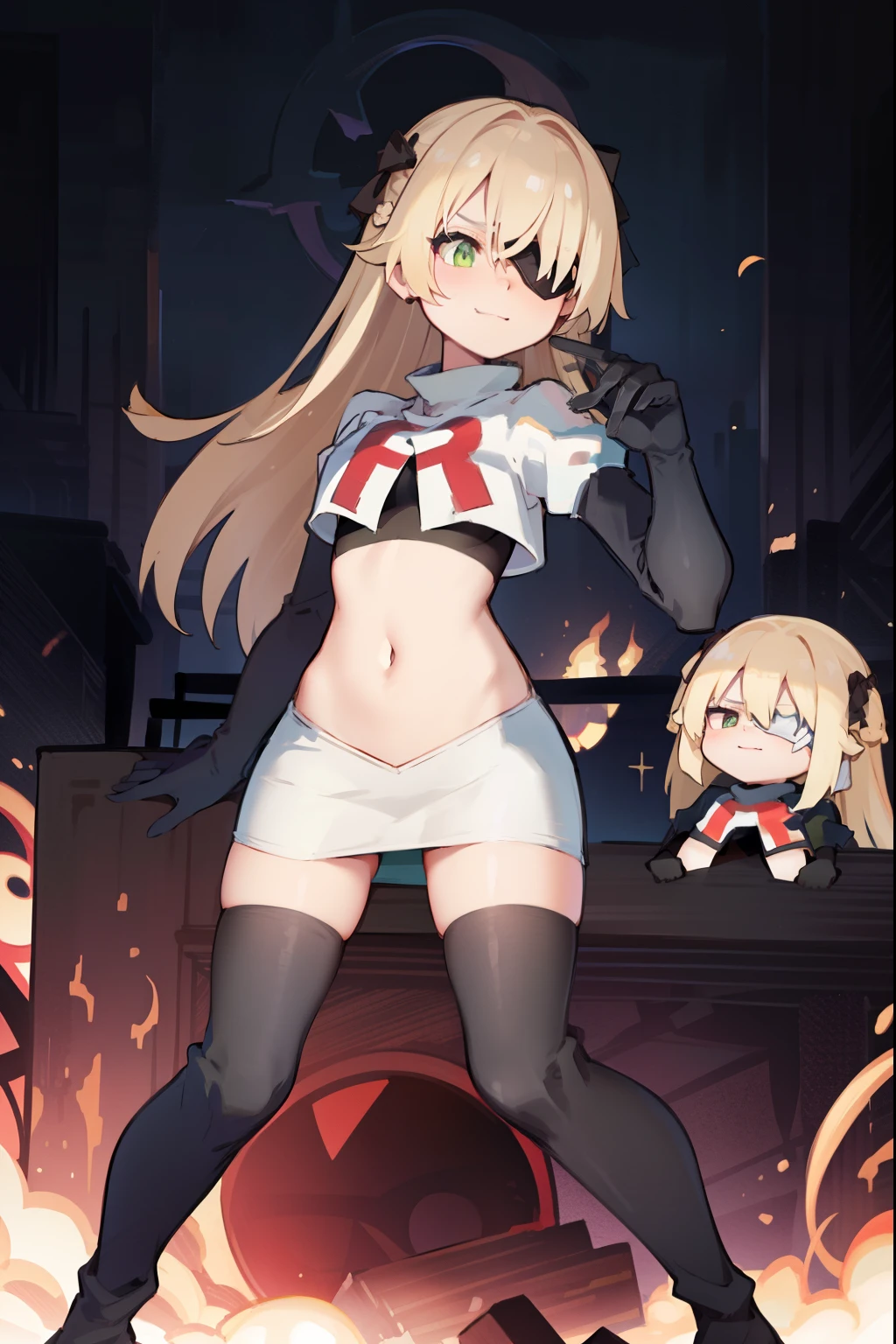 dynamic sex pose, sexy skimpy military
lace underwear , small breasts, ribbon, chaos expression, madness in eyes, no background, open military wintercoat