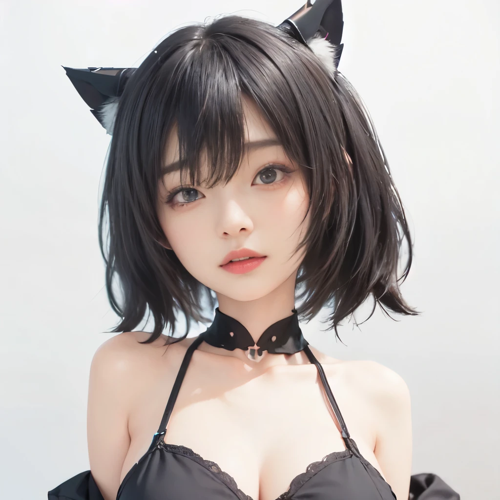 there is a woman in a lingerie sitting on a chair, attractive cat girl, beautiful young catgirl, Cat Girl, Portrait of a Goscat Girl, Nekomimi, very beautiful cute catgirl, catgirl, black hair black cat ears, Someone, Anime girl cosplay, Very Beautiful Anime Cat Girl, Seductive Anime Girl, beautiful anime catgirl, anime catgirl