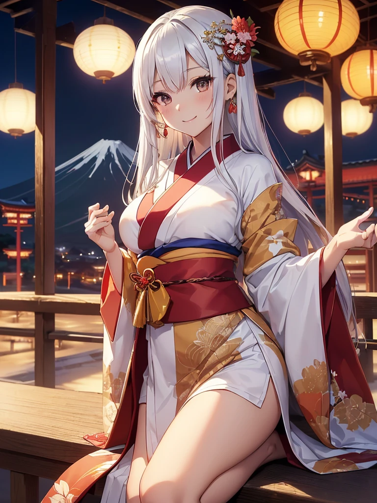ultra detailed 8k cg,kimono,perfect face,beautiful face,mature female,large breasts,outdoors,sakura,snowing,looking at viewer, onsen,