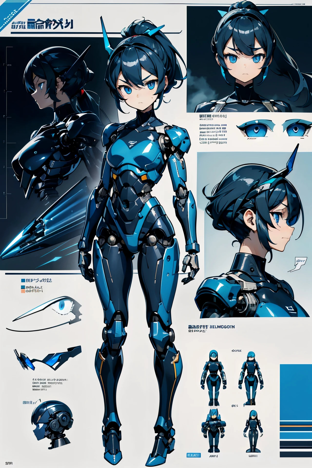 (masterpiece、highest quality、highest resolution、clear_image、detailed details、Angle from above): (full body figure、One 20 year old girl、Japanese faces、small face、Slender、Navy blue super short bob cut hair、(hidden small breasts:1.3)、sparkling blue eyes、Shiny pilot suit in blue and black colors、armor that protects the chest、tight fitting clothes、clothes that cover the whole body、shiny clothes、tight fit pants、hide the skin、very delicate and beautiful、detailed skin、hide thighs、hide your butt、cute type、gentle smile、soft expression、heroine、headset、Knee-high boots、gloves up to the elbow、eye level shot、facing directly、woman on a spaceship)