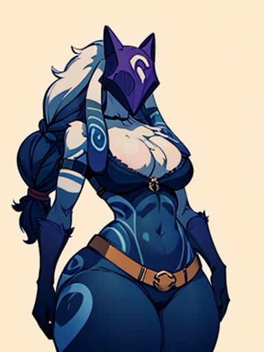 Anthro Furry Female Lamb ,big hips, long hair braid , Belt ,mask