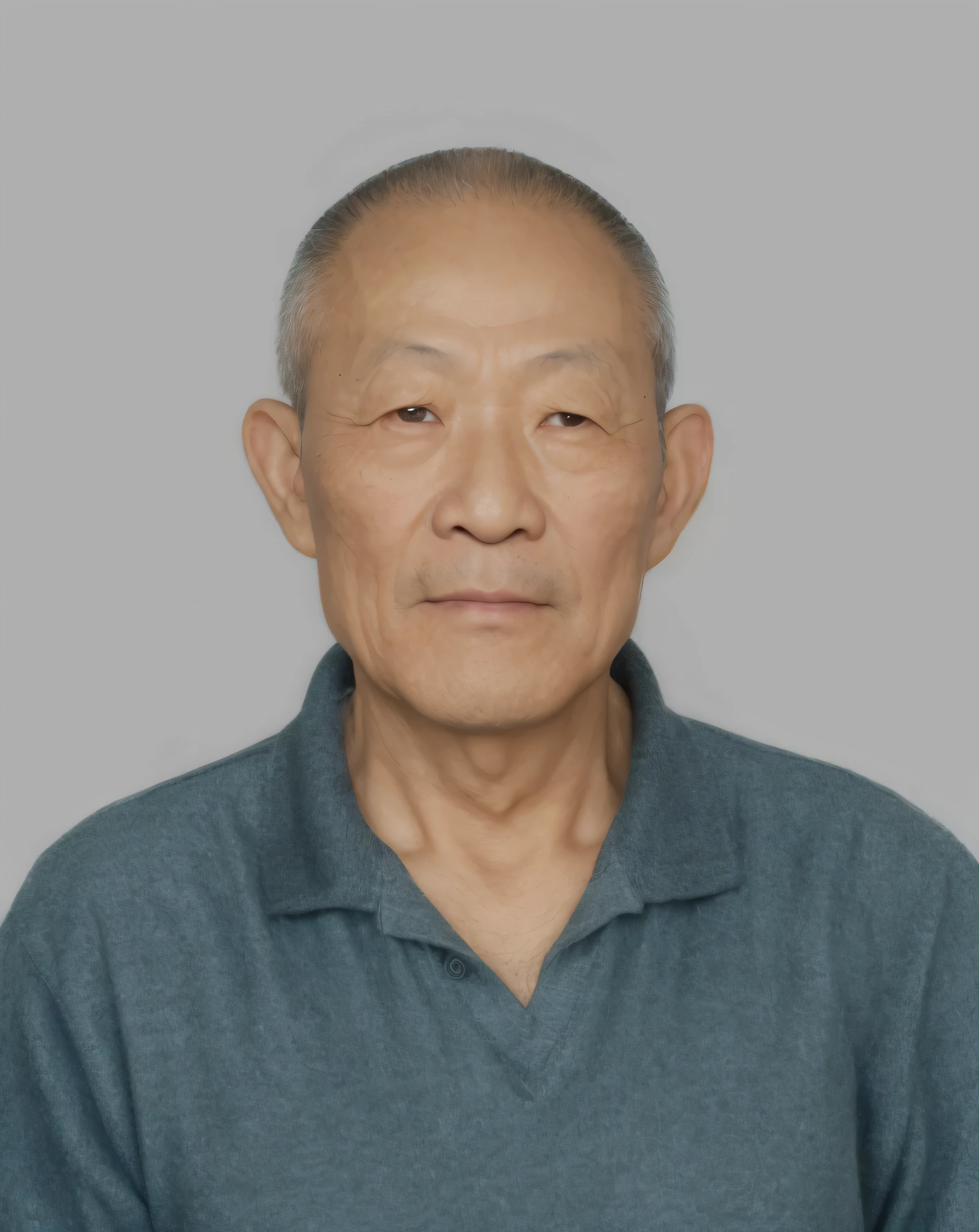 Portrait of a 70-year-old Chinese man，The face is thin，No beard，good facial features，Symmetrical facial features，Symmetrical ears、Pubic area is clear，超Pubic area is clearrealisticlying的面部特征，short detailed hair，He is wearing a black military uniform，灰蓝色衣服质感Pubic area is clear，超Pubic area is clear纹理，Camera shooting effect，Light and shadow are natural，symmetrical clothes，Symmetrical collar、coordination，超清realisticlying8K,The is very detailed eyes and face,hyper-detailing, k hd, The is very detailed, Best quality at best, tmasterpiece, , of a realistis, of a real, 8k wallpaper,Background details of foreground objects (tmasterpiece: 1.2) (realisticlying: 1.2) (bokeh: 1.2) (Best quality at best) (colorgrading) (Detailed skins: 1.3) (Complex) (8K)(电影灯光: 1.3) (Focus sharp), Glowing and radiant skin, 前置超k hd, Digital SLR, gentlesoftlighting, high qulity, skin texture, filmgrain, close up, 超高分辨率,